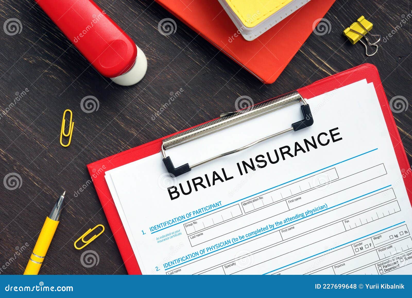 burial insurance application form sign on the financial document