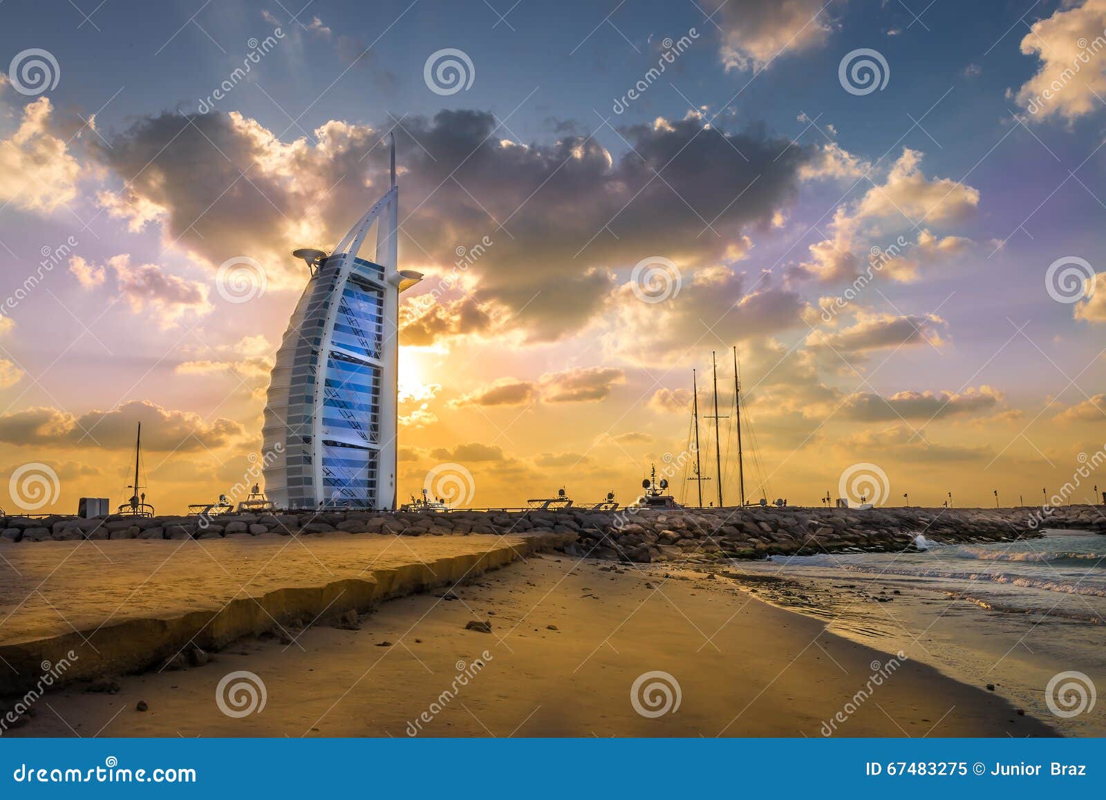 Burj Al Arab Et Marina Au Coucher Du Soleil Dubaï Image