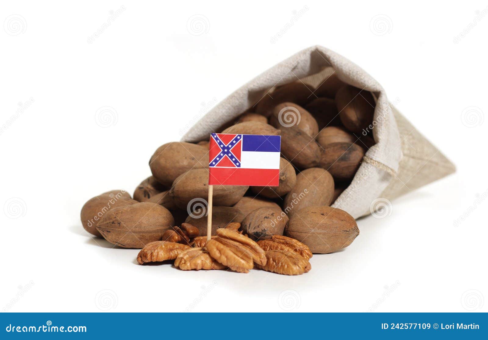 Burlap Bag of Pecans with Mississippi Flag Stock Image Image of fresh
