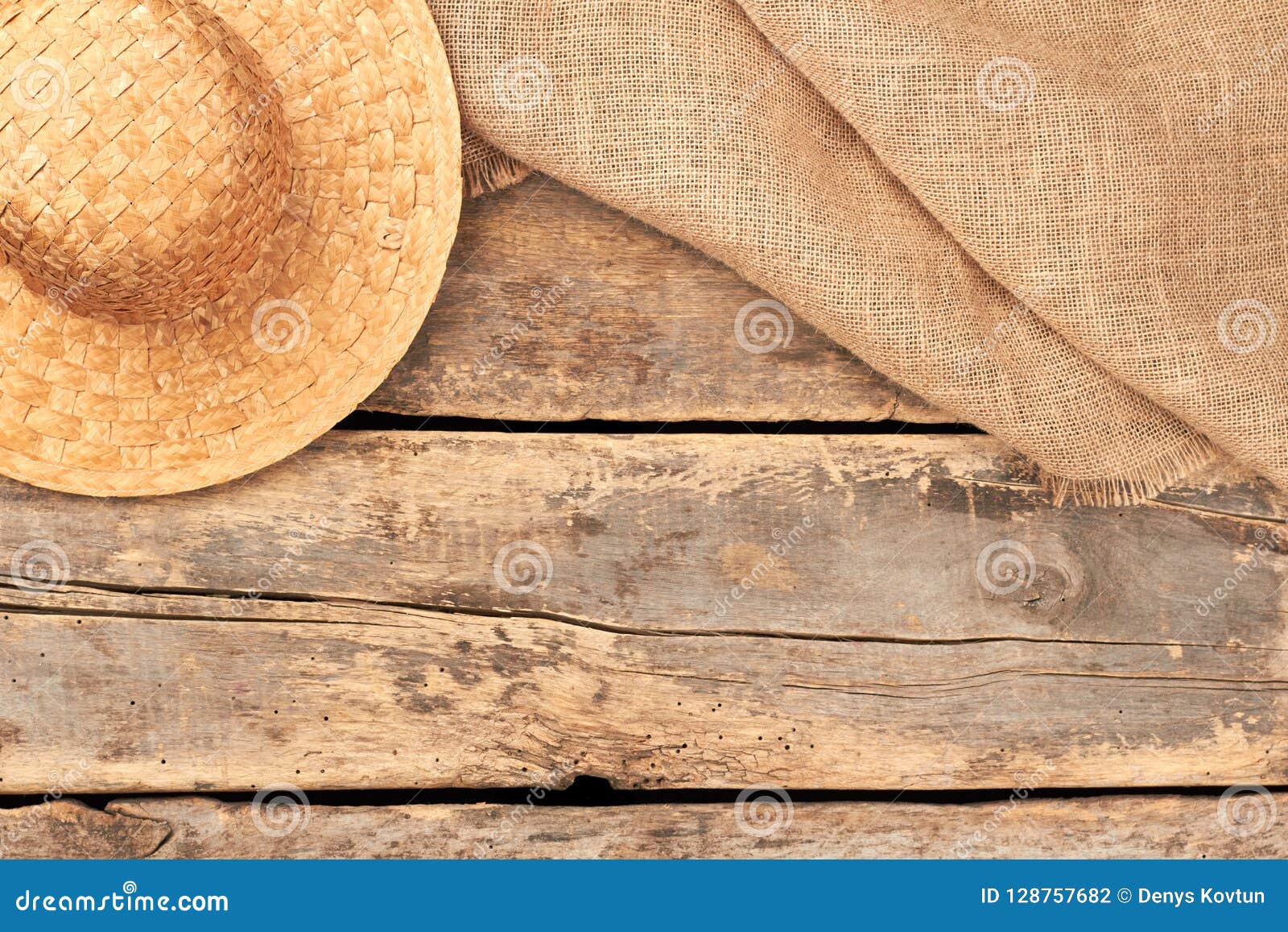 Burlap Hessian Sacking and Straw Hat. Stock Photo - Image of accessory ...