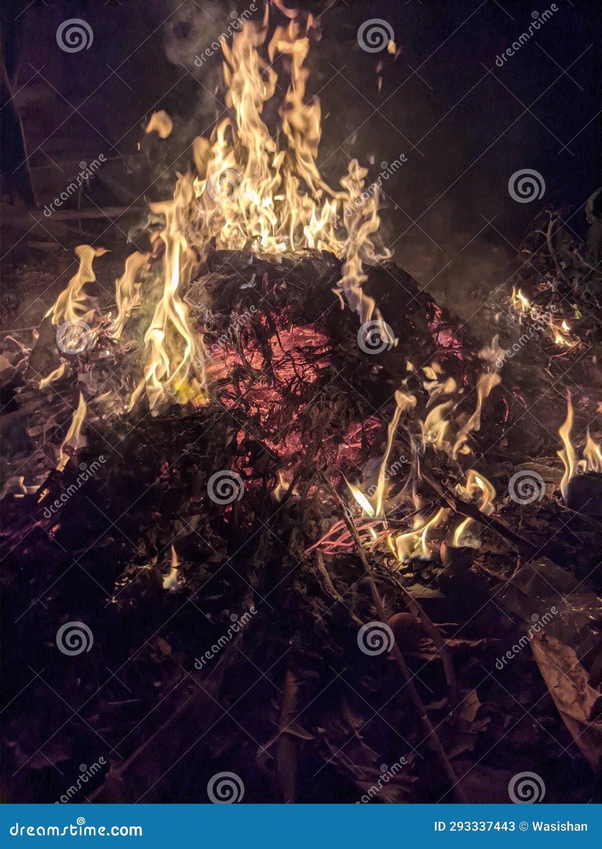 burn wood waste and dry leaves at night