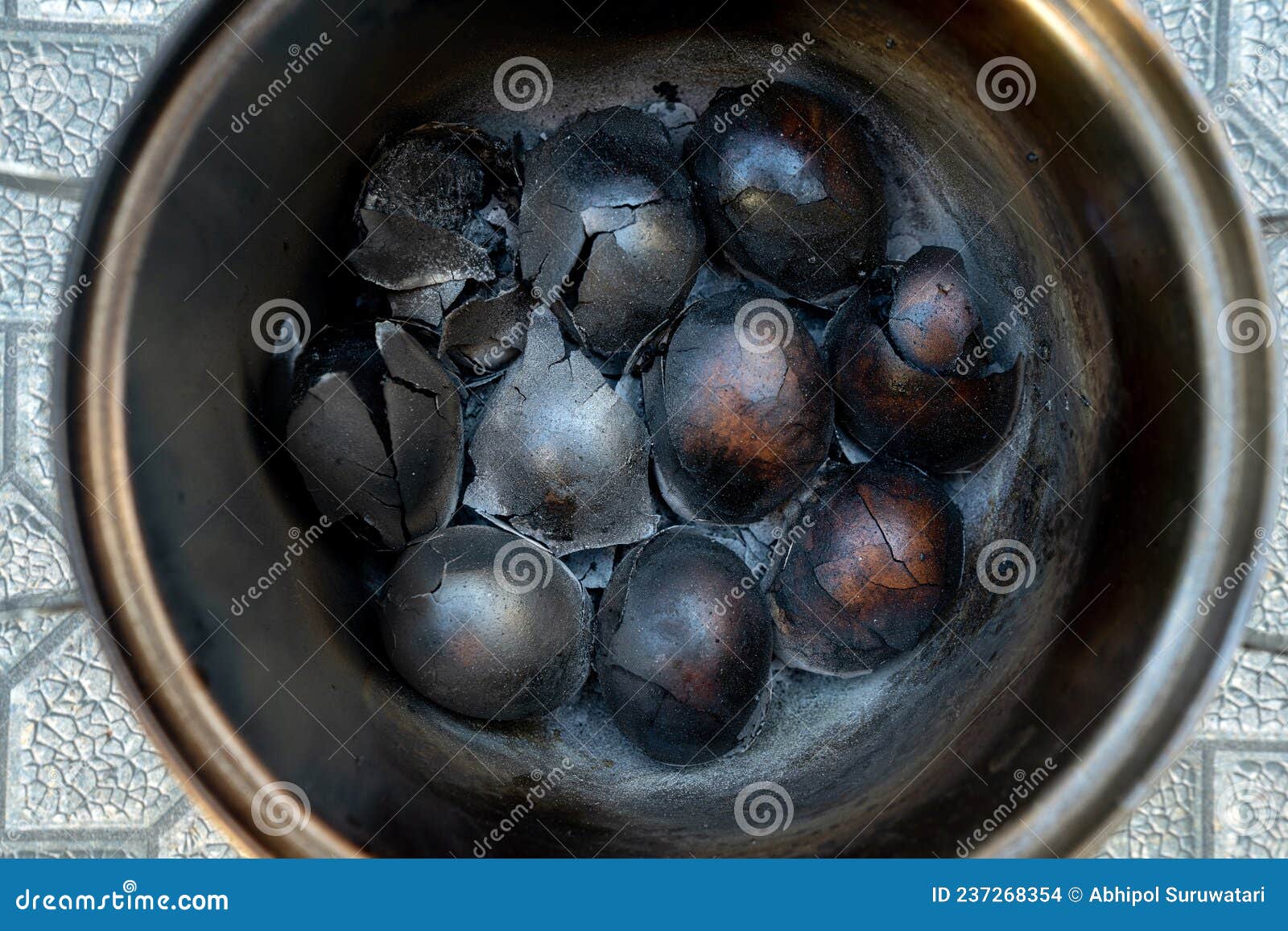 Burned Eggs in a Pot after Boiling Eggs Mistake Cooking. Burn Down