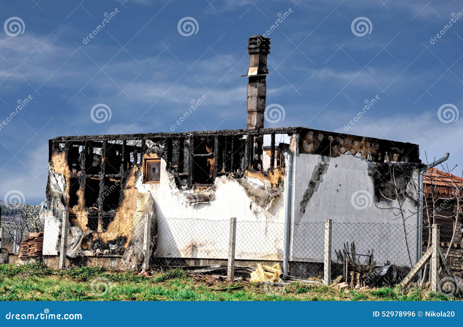 Burned house after fire stock photo. Image of burnt, flare 52978996