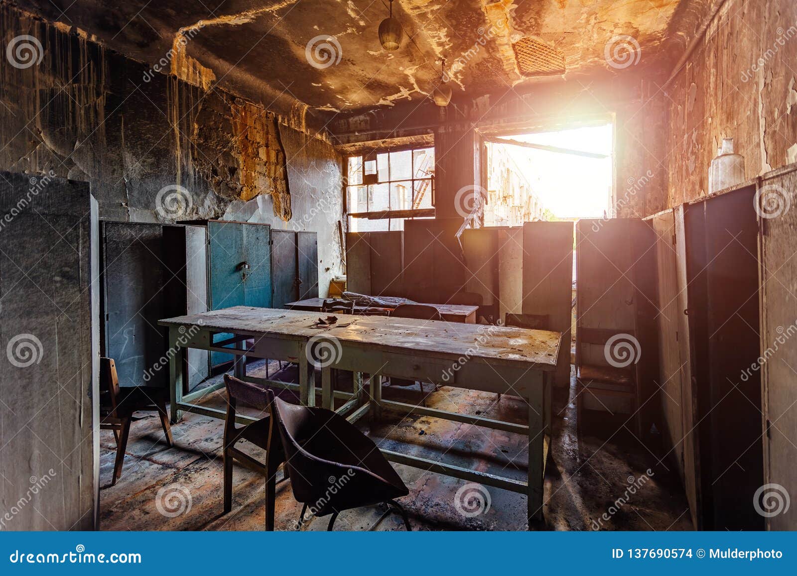 Burned Interiors And Furniture In Industrial Or Office