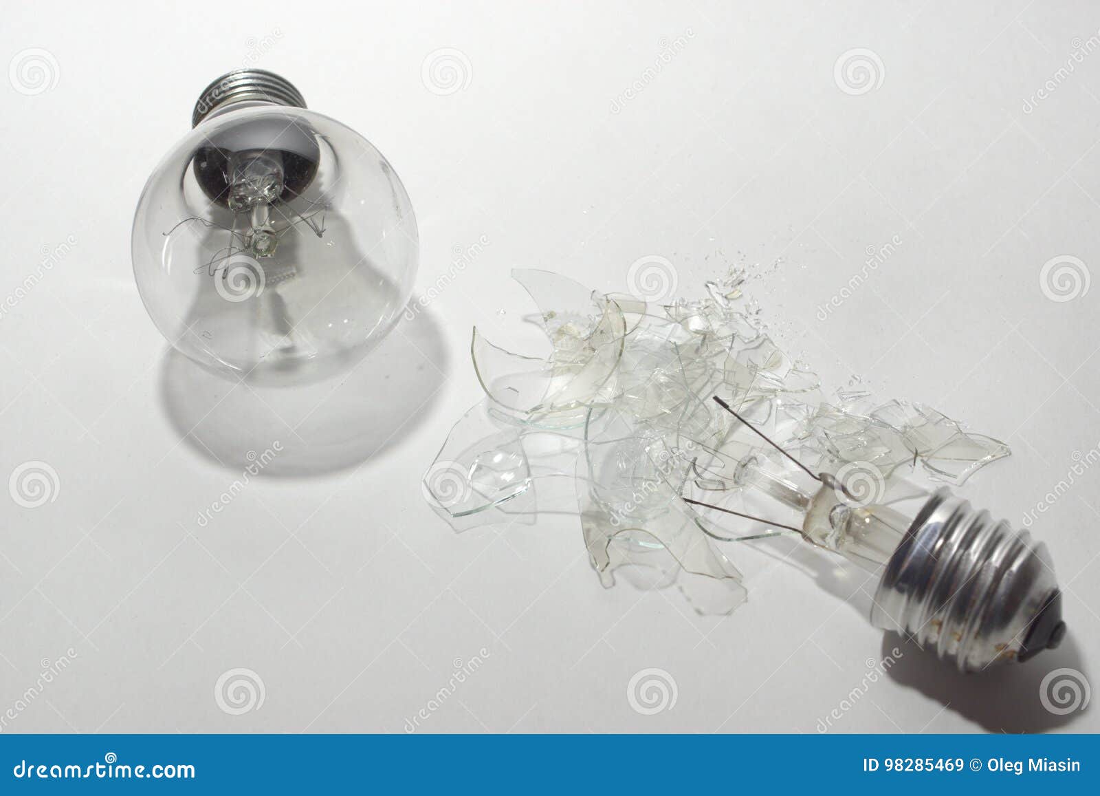 The Burned Out Bulb Next To the Shattered Light Bulb Stock Image