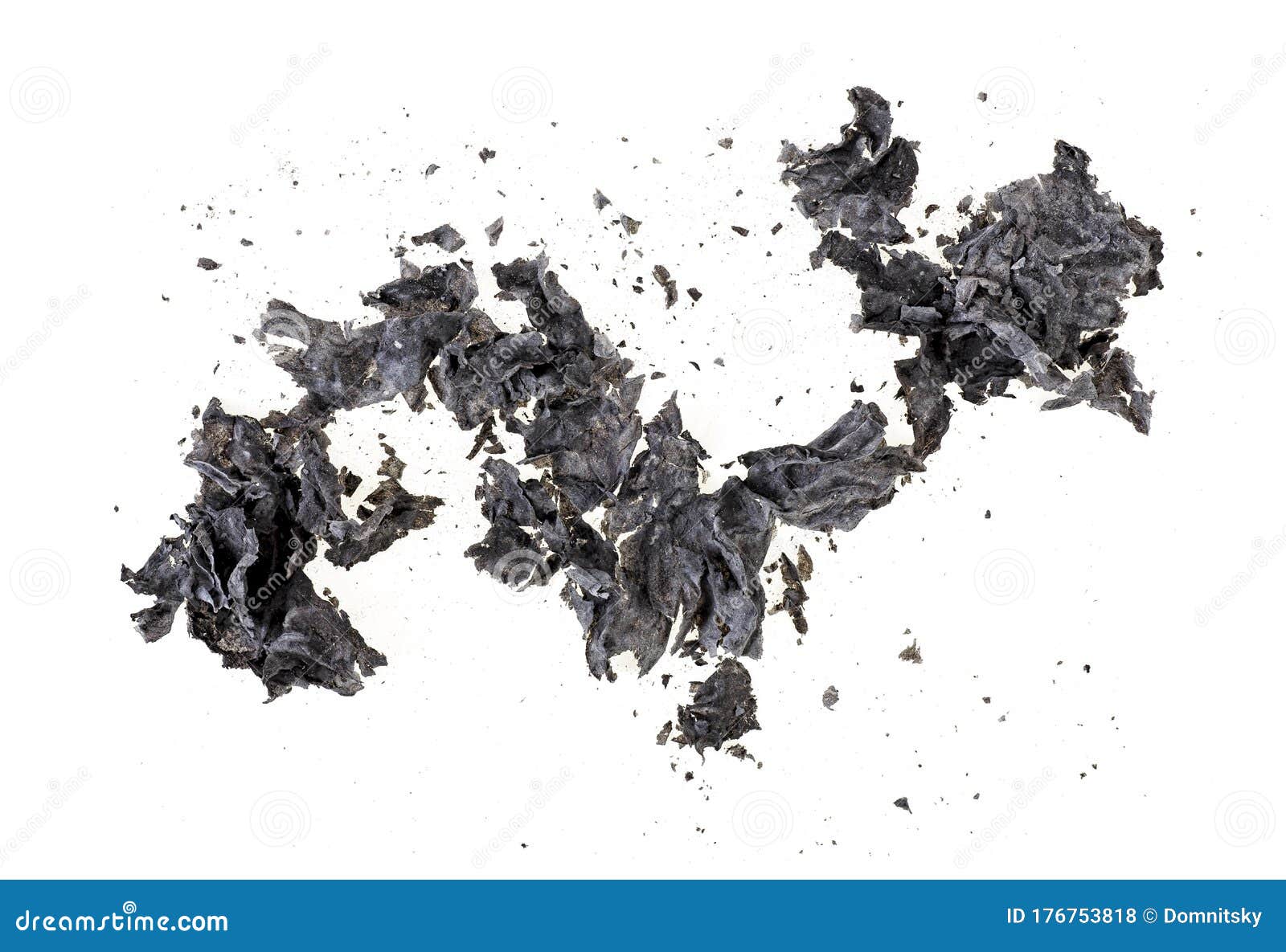 burned paper on white background, top view