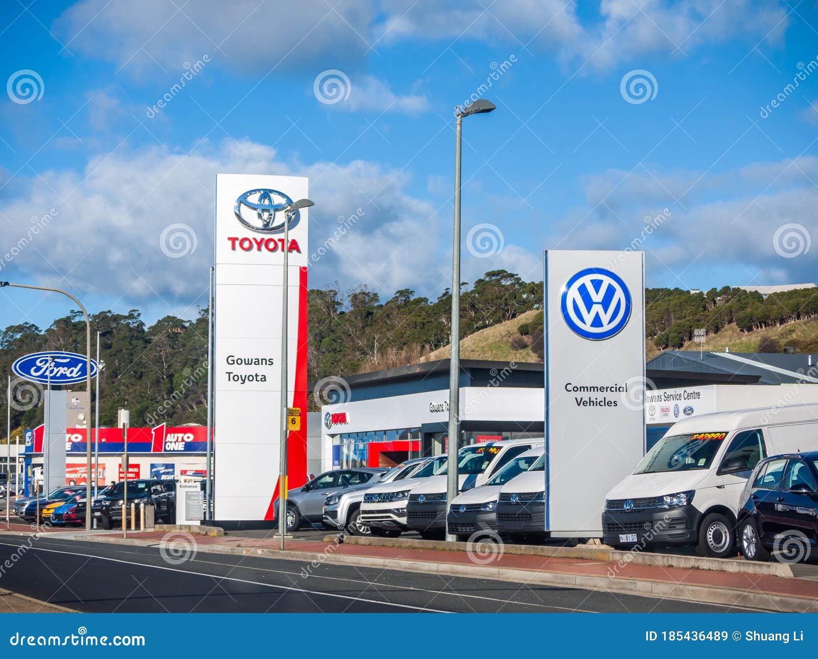 Car Dealerships Of Different Brands In Town Editorial Stock Image - Image Of Modern Corporate 185436489