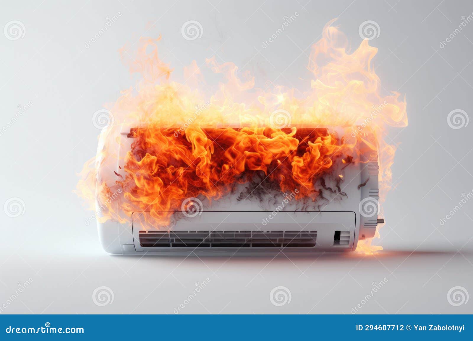 Burning Air Conditioner on a White Background Stock Illustration