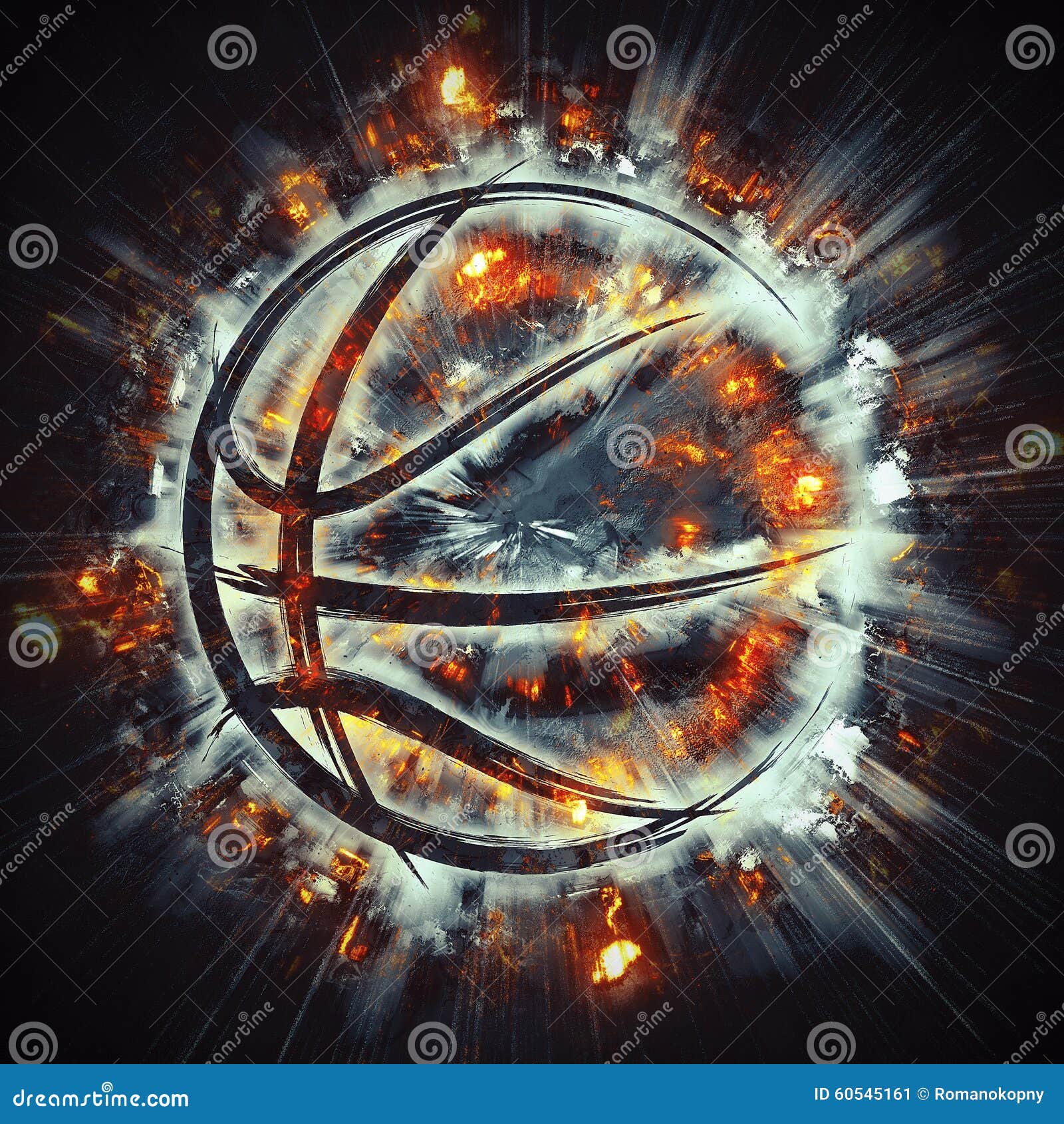 Burning basketball. stock illustration. Illustration of exploding