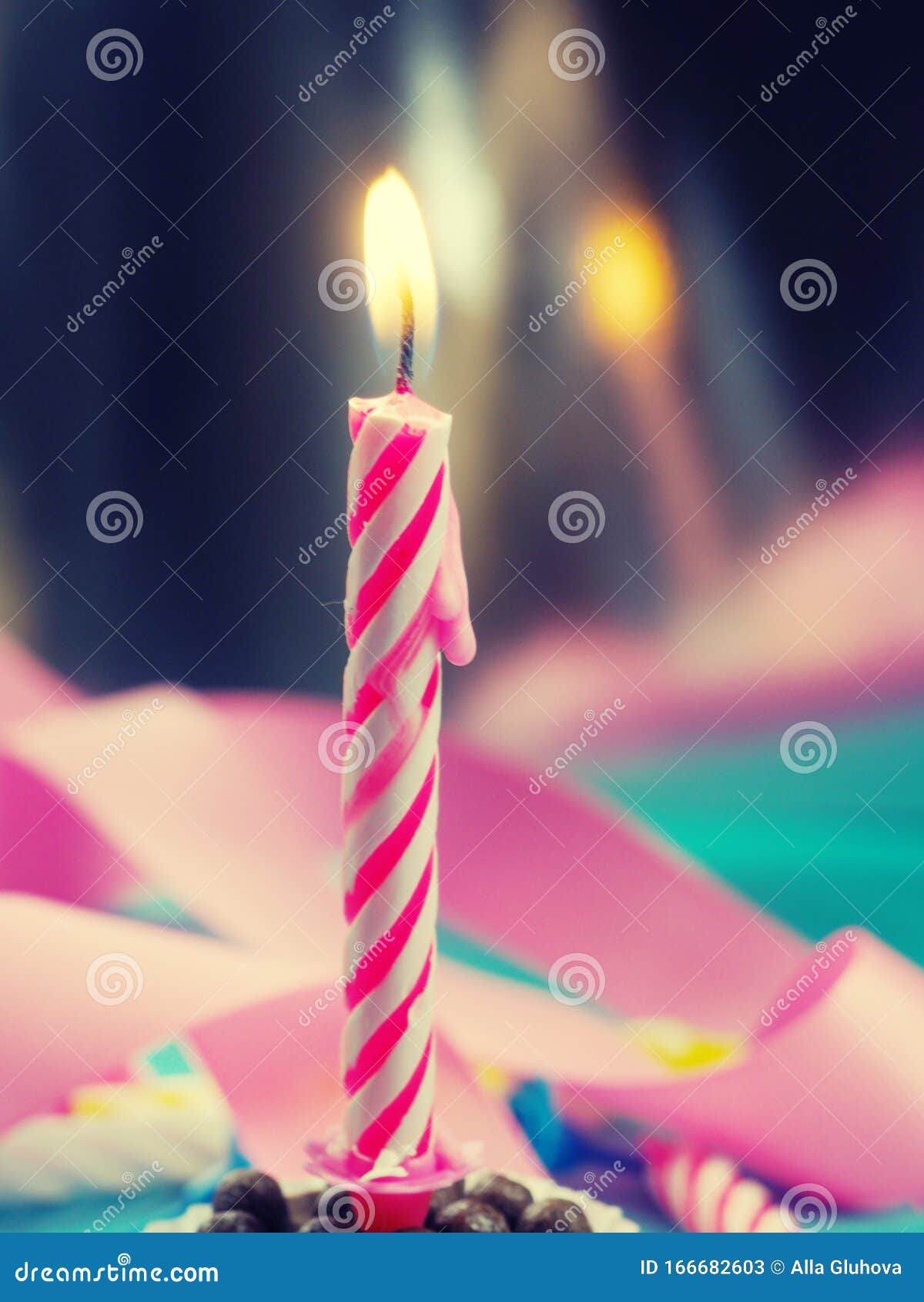 Burning Birthday Candle Cake on a Color Background Stock Image Image