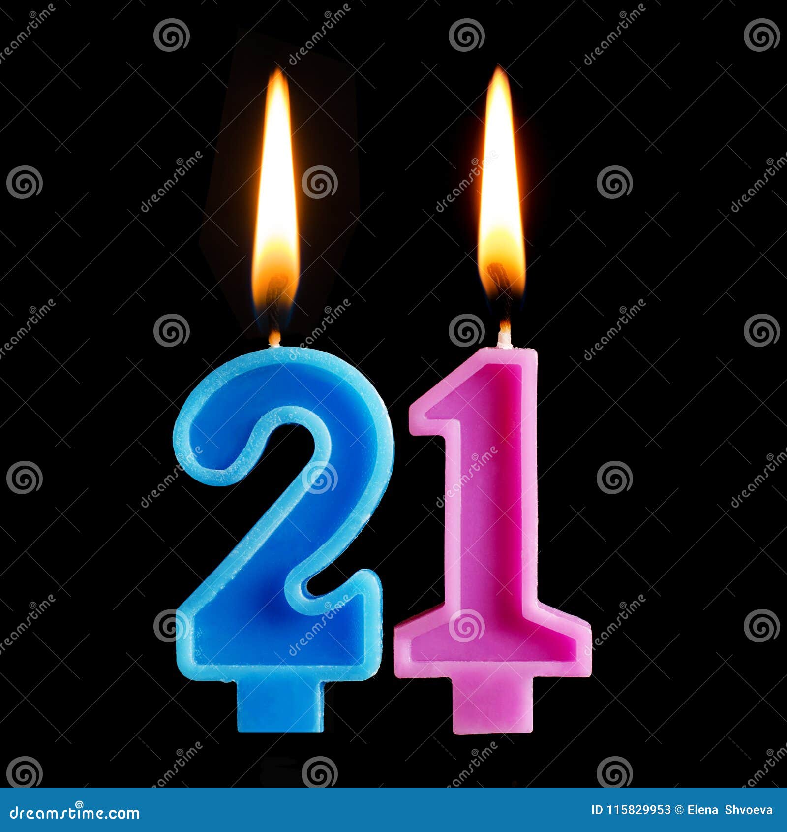 Burning Birthday Candles In The Form Of 21 Twenty One For Cake Isolated ...