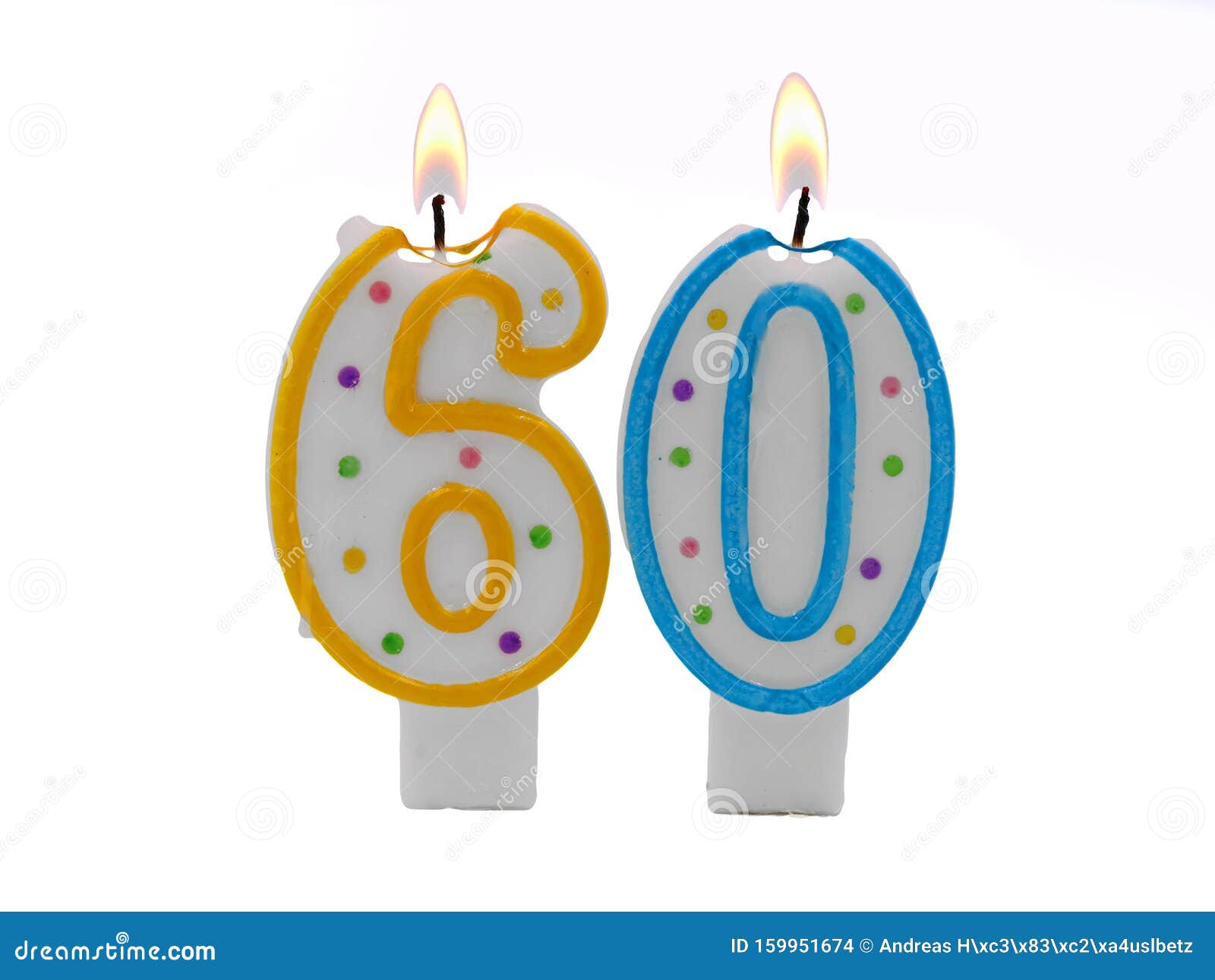 Burning Birthday Candles Number 60, Sixty Isolated on Withe Background