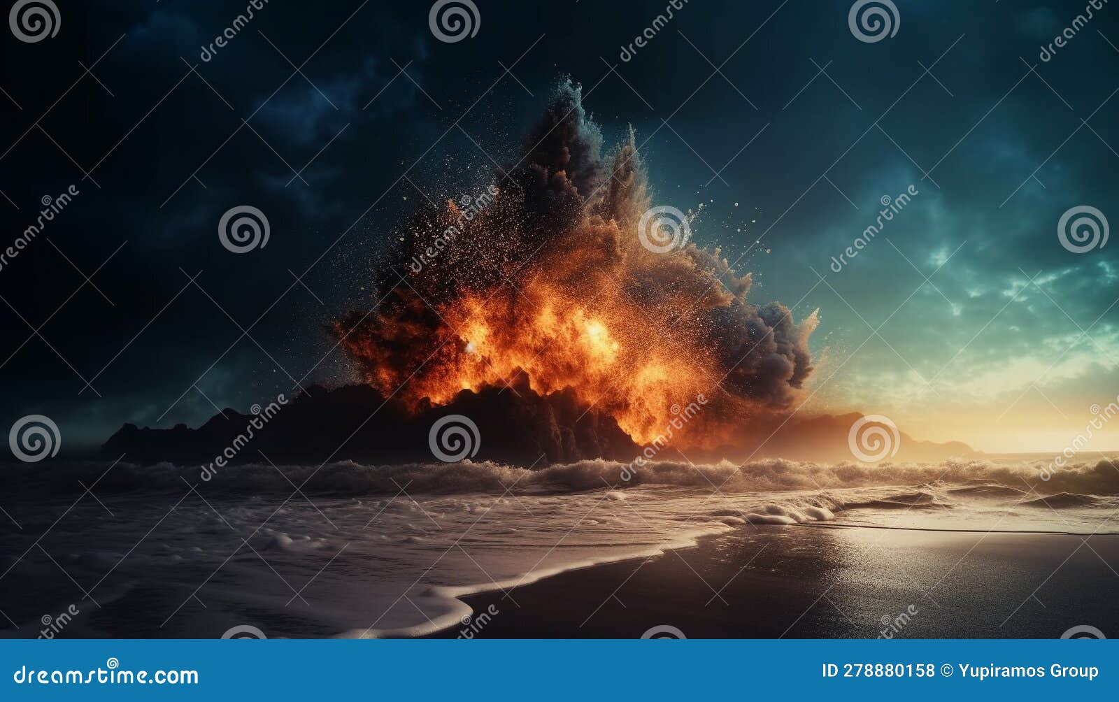 The Burning Bonfire Illuminates the Dark, Dramatic Sky at Dusk