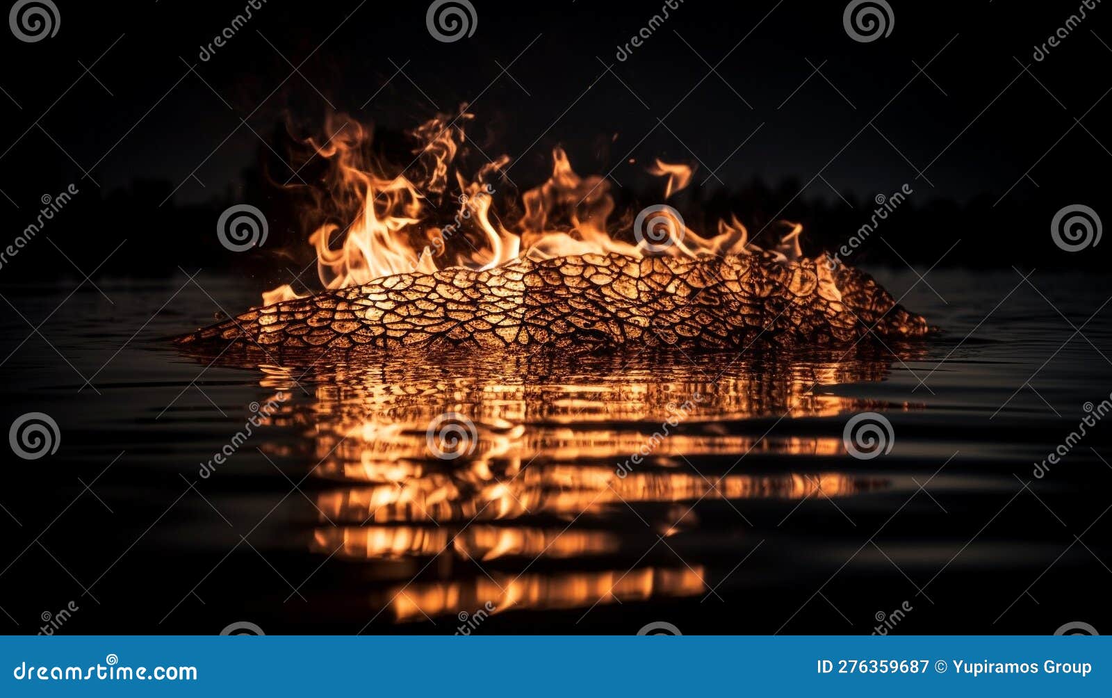 Burning Bonfire Reflects Natural Phenomenon at Dusk Generated by AI