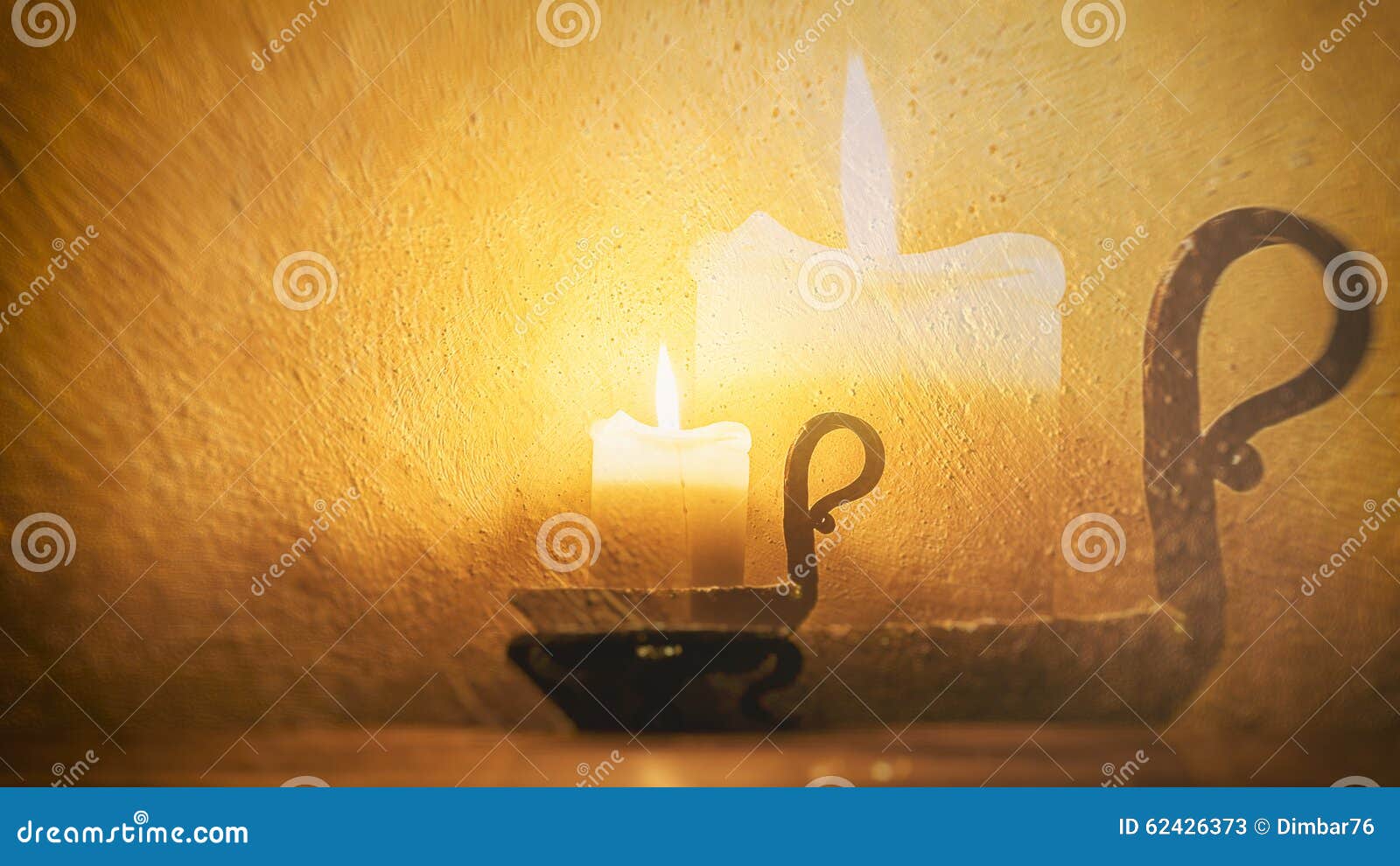Burning Candle on a Background of Textured Walls Stock Image Image of