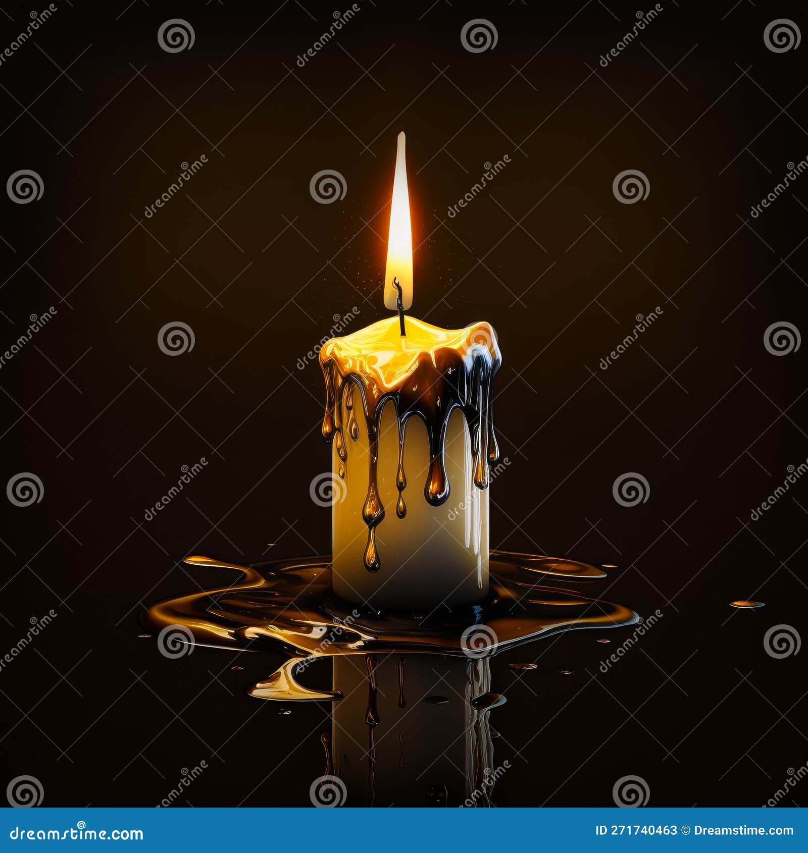 Burning Candle on Black Background. Generative AI Stock Illustration
