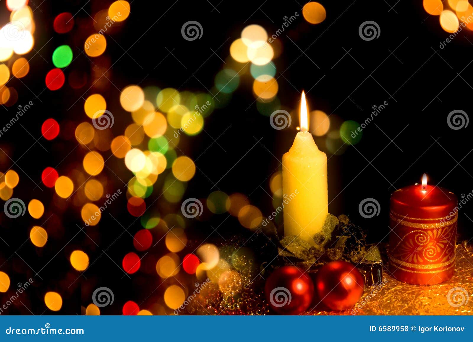 Burning Candle with Christmastree Decoration Stock Photo Image of