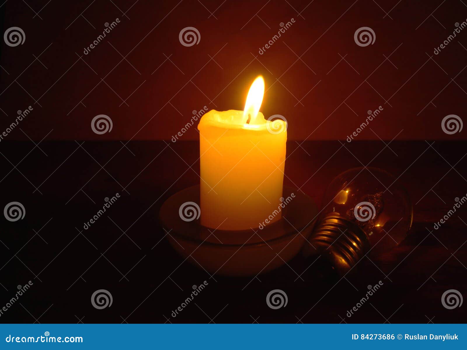 Burning Candle and Lamp when Electricity Lost Stock Photo Image of