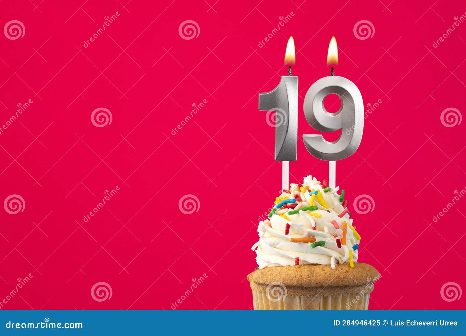 Burning Candle Number 19 - Birthday Card with Cake Stock Image - Image ...