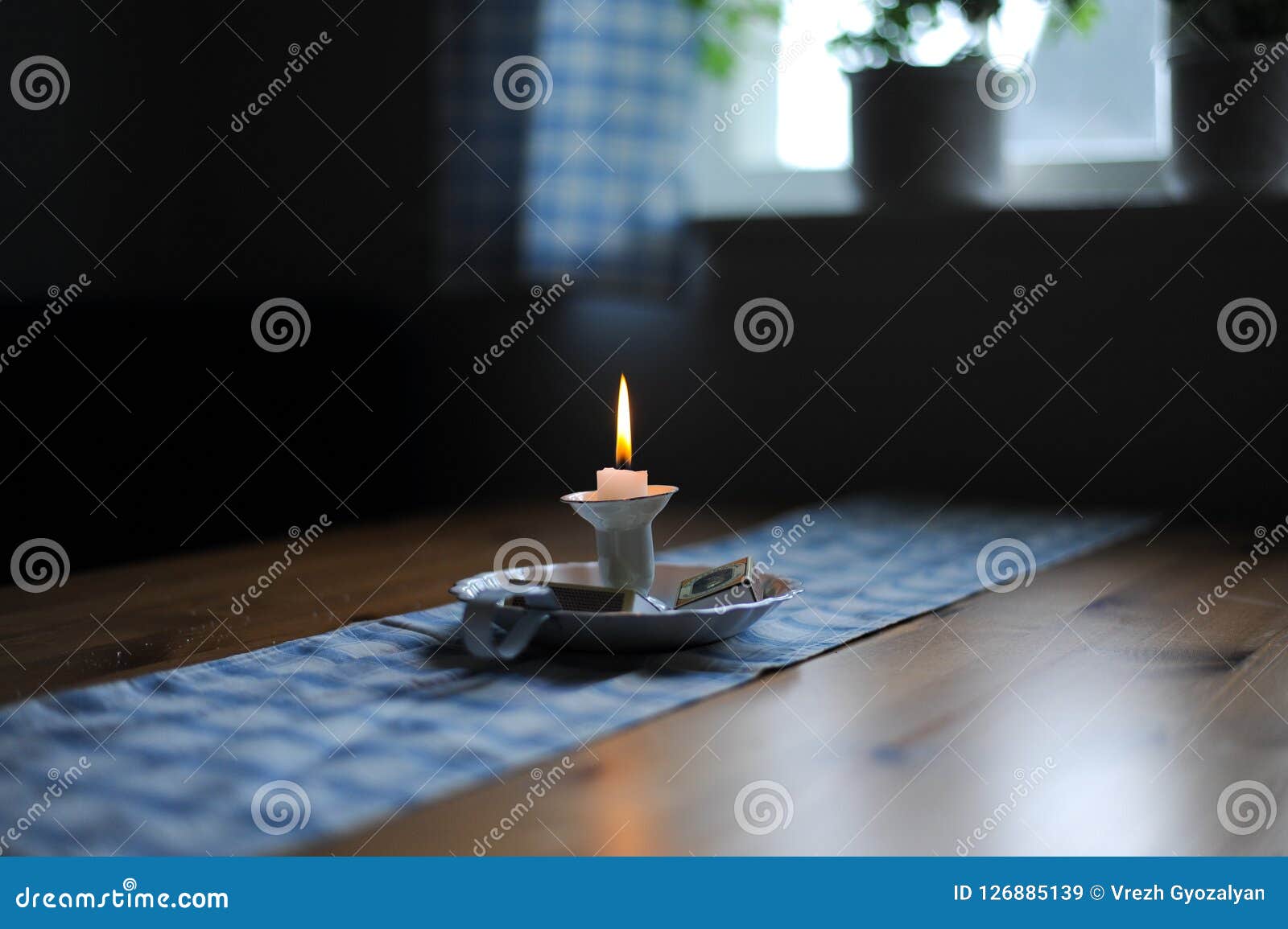 Burning Candle in the room stock image. Image of candlelight 126885139