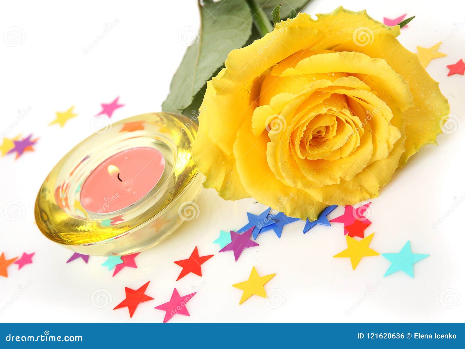 Candle and yellow rose stock photo. Image of detail 121620636