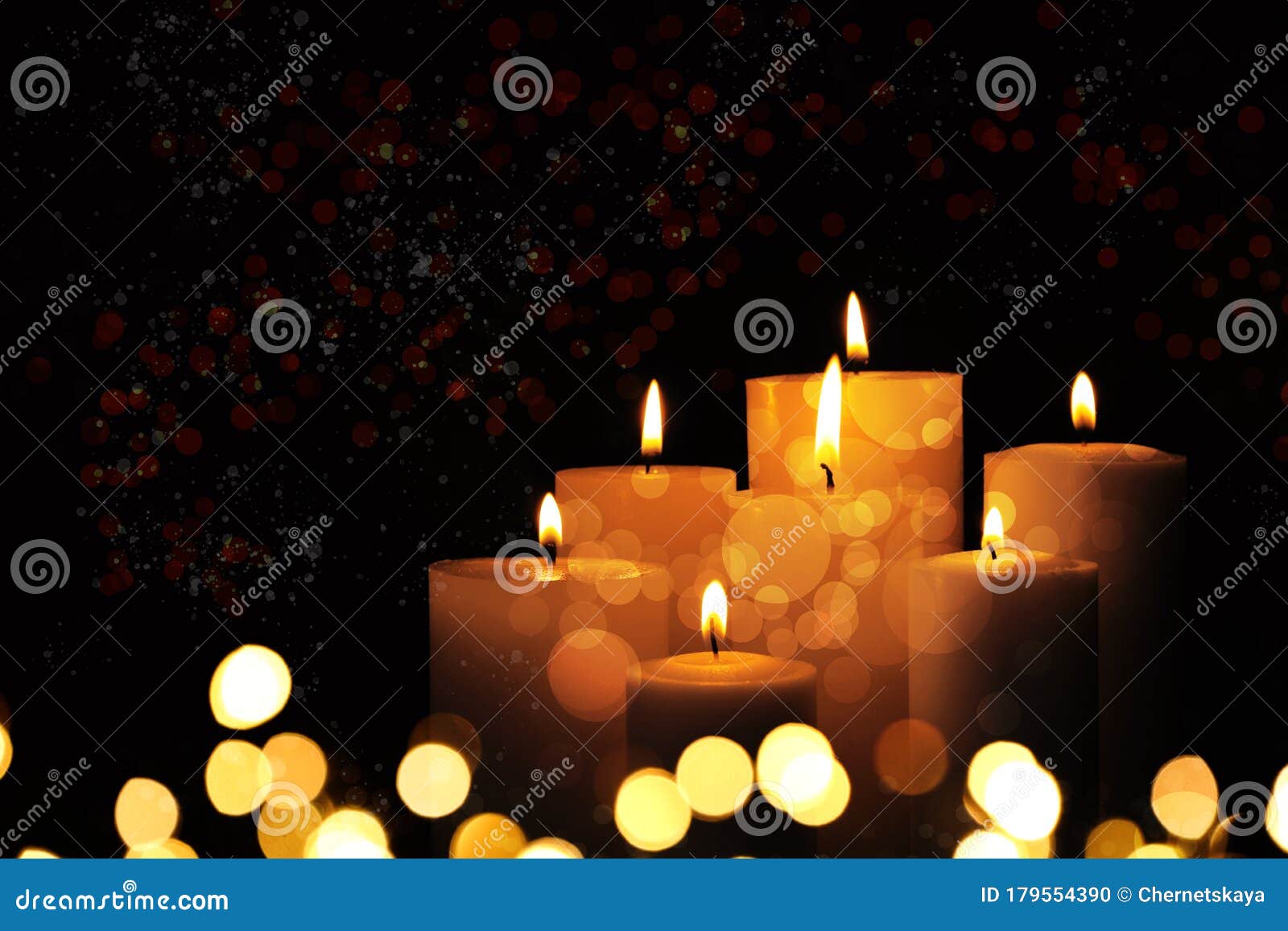 Burning Candles on Background, Bokeh Effect Stock Photo Image of glow