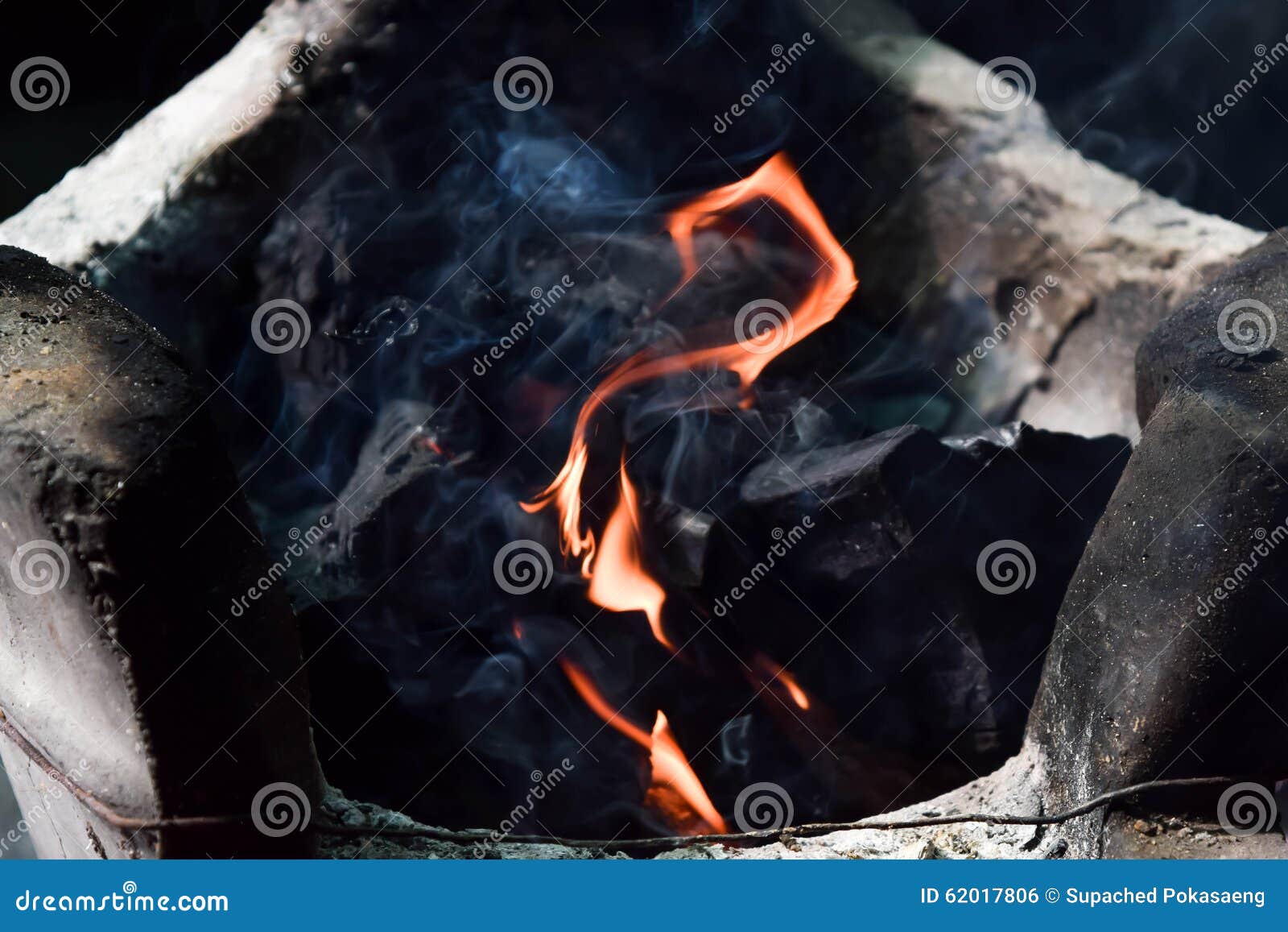 Burning Charcoal in Cement Stove Stock Photo Image of fire, fiery