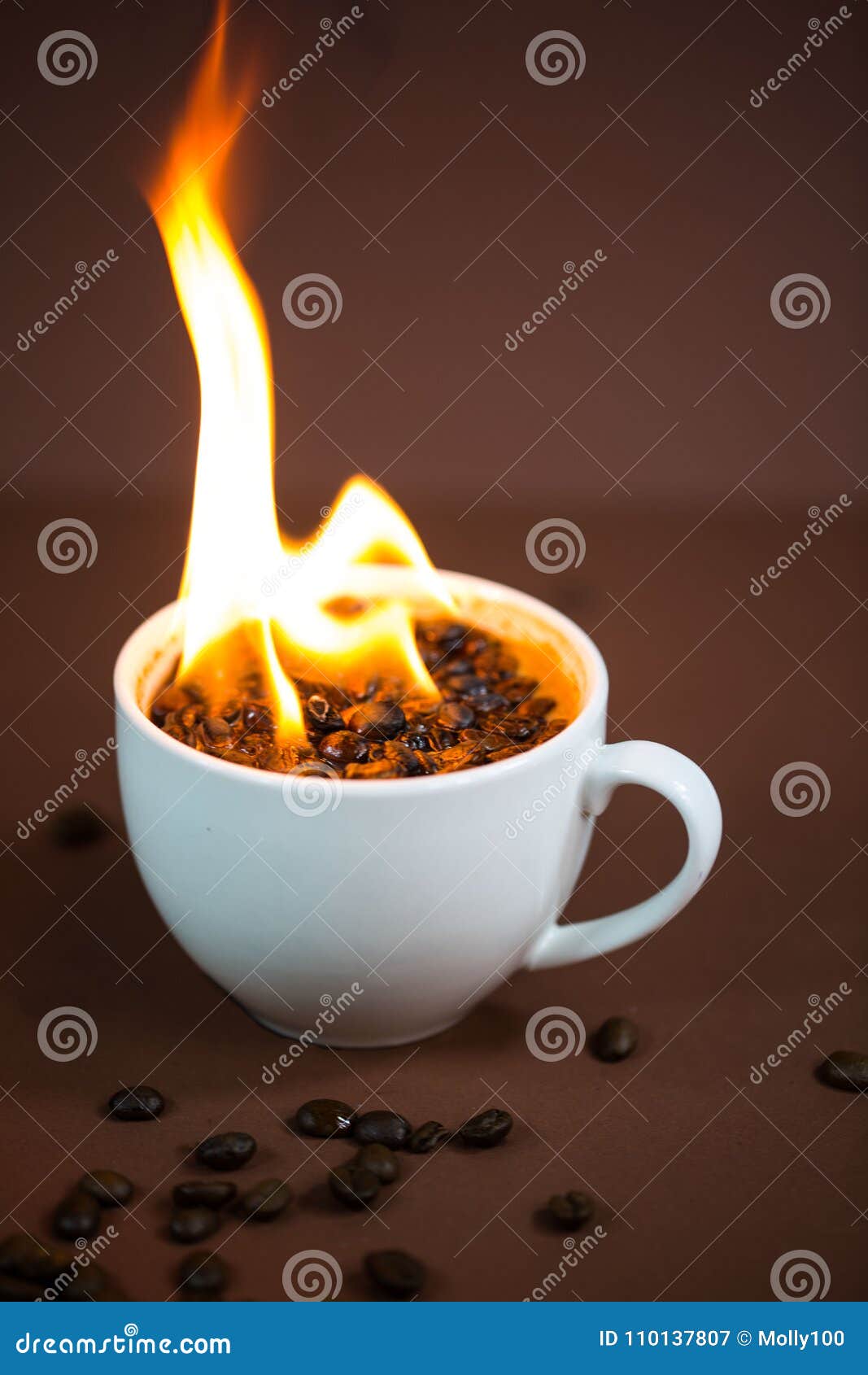 Burning Coffee Beans in a Coffee Cup Stock Image Image of cafe