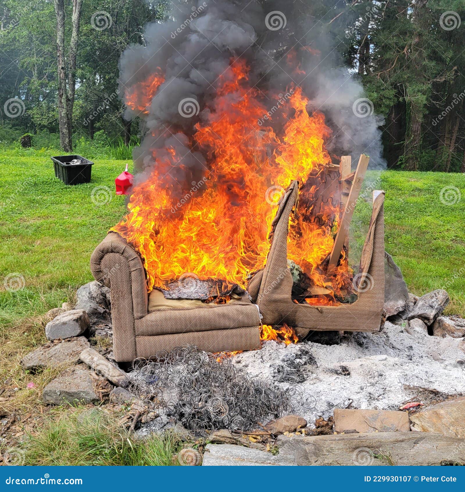 Burning couch stock image. Image of couch, smoke, firepit 229930107