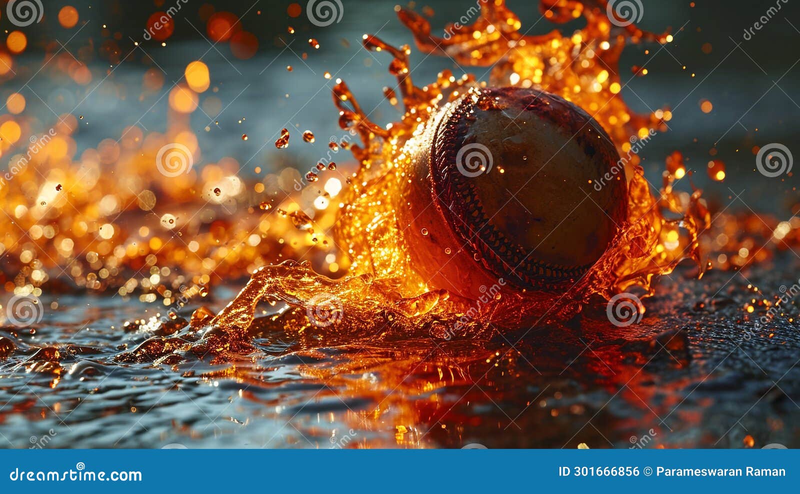 Cricket Ball on Fire Background Stock Illustration Illustration of