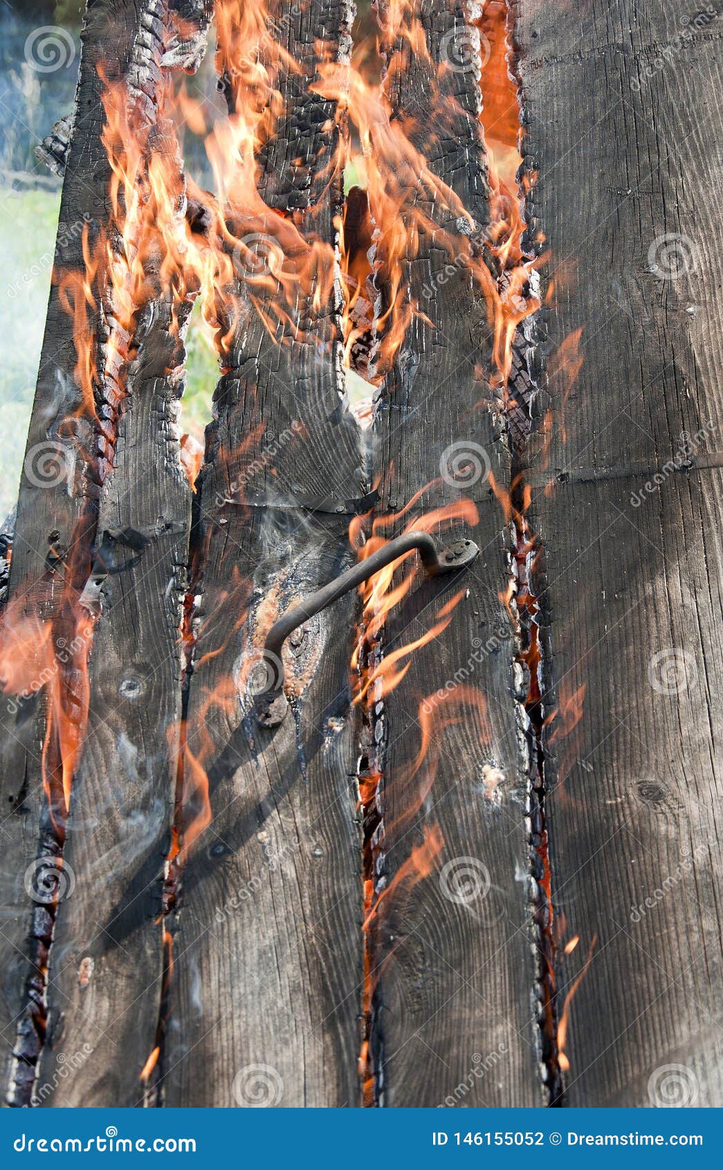 Burning door with handle stock photo. Image of flame 146155052