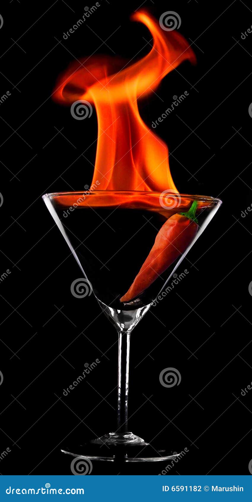 Burning Drink in a Glass for Martini Stock Photo Image of phial, burn
