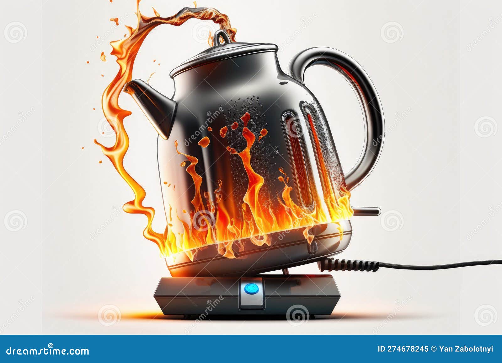 Burning Electric Kettle on a White Background. Generative AI Stock