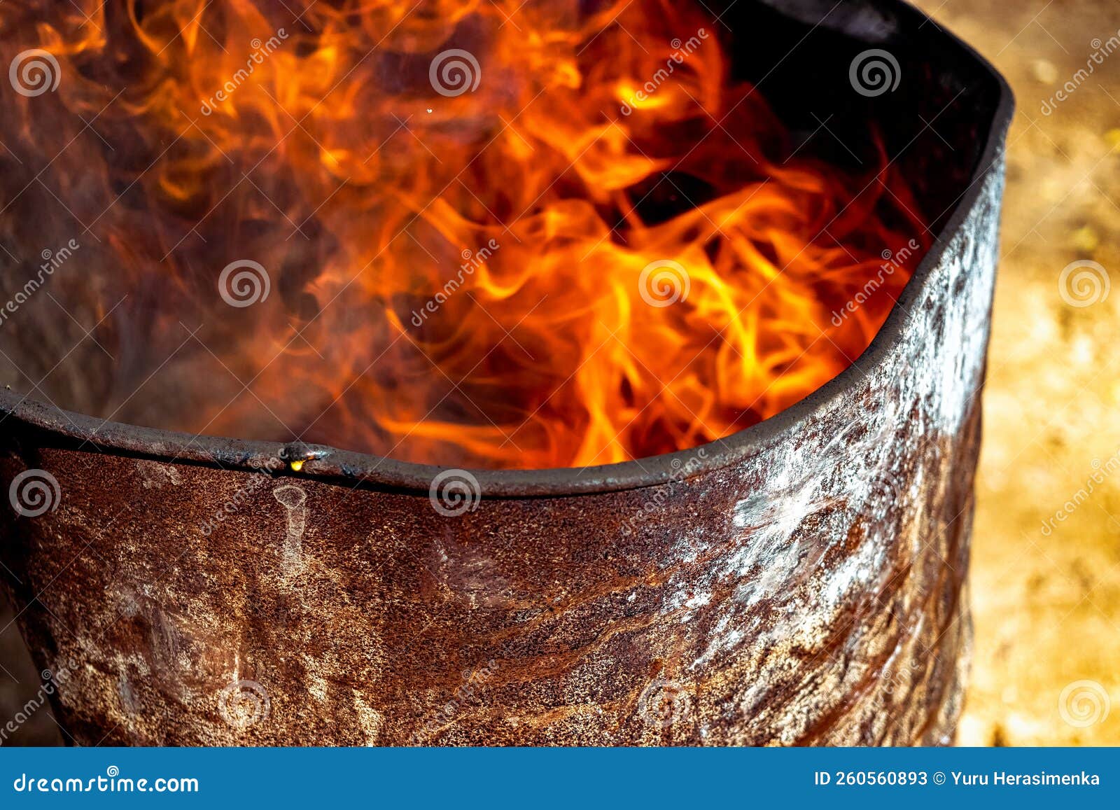 Burning Fire in a Barrel Closeup. Bright Flame. Open Flame Heating Stock Image Image of