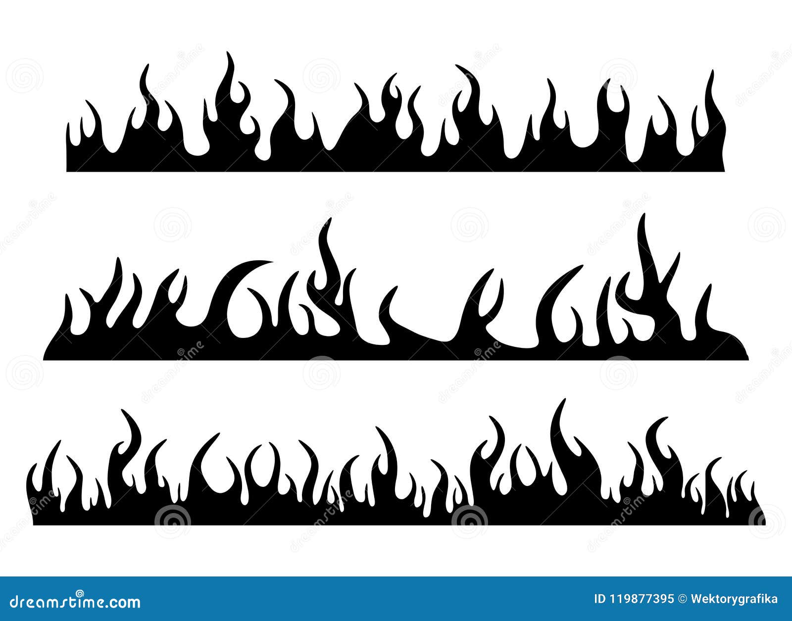 burning fire flame silhouette set banner horizontal   on white