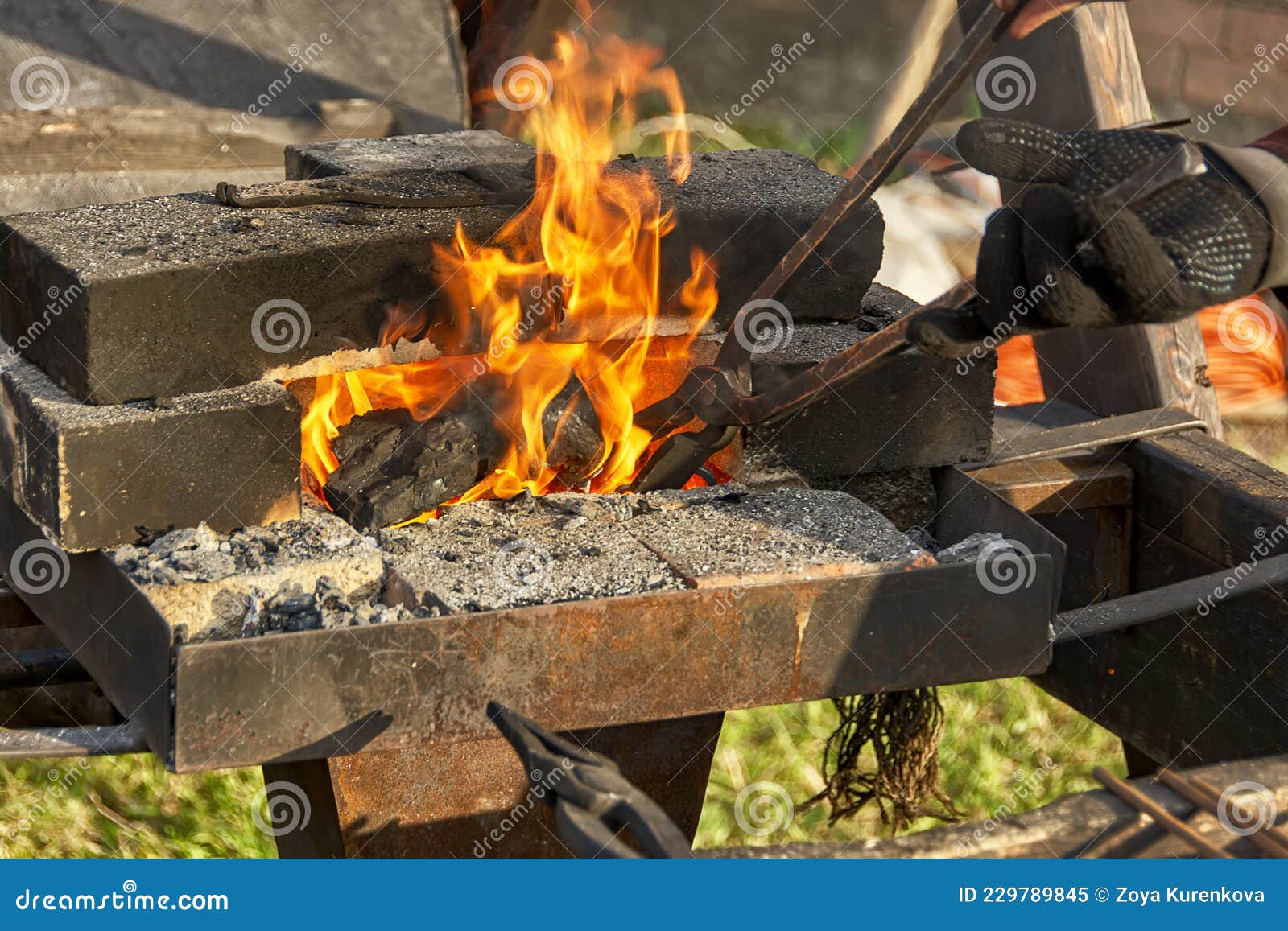A Burning Fire in a for Iron Products Stock Image Image