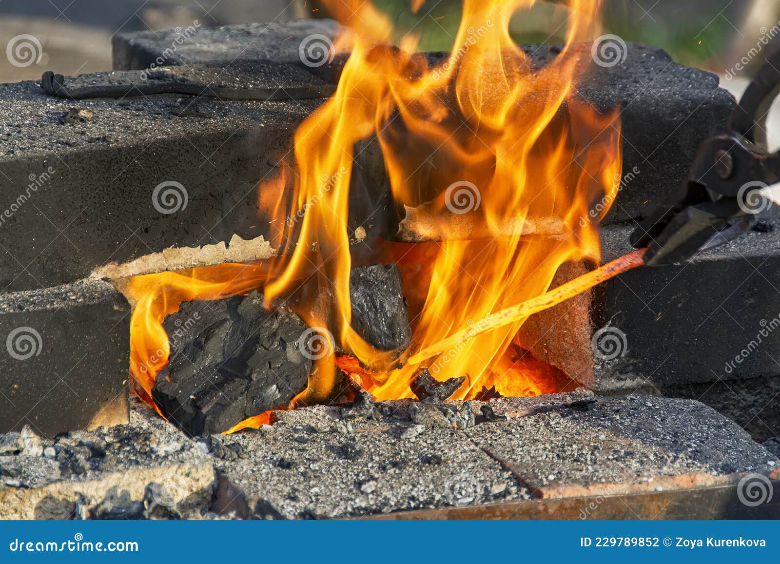 A Burning Fire in a for Iron Products Stock Photo Image