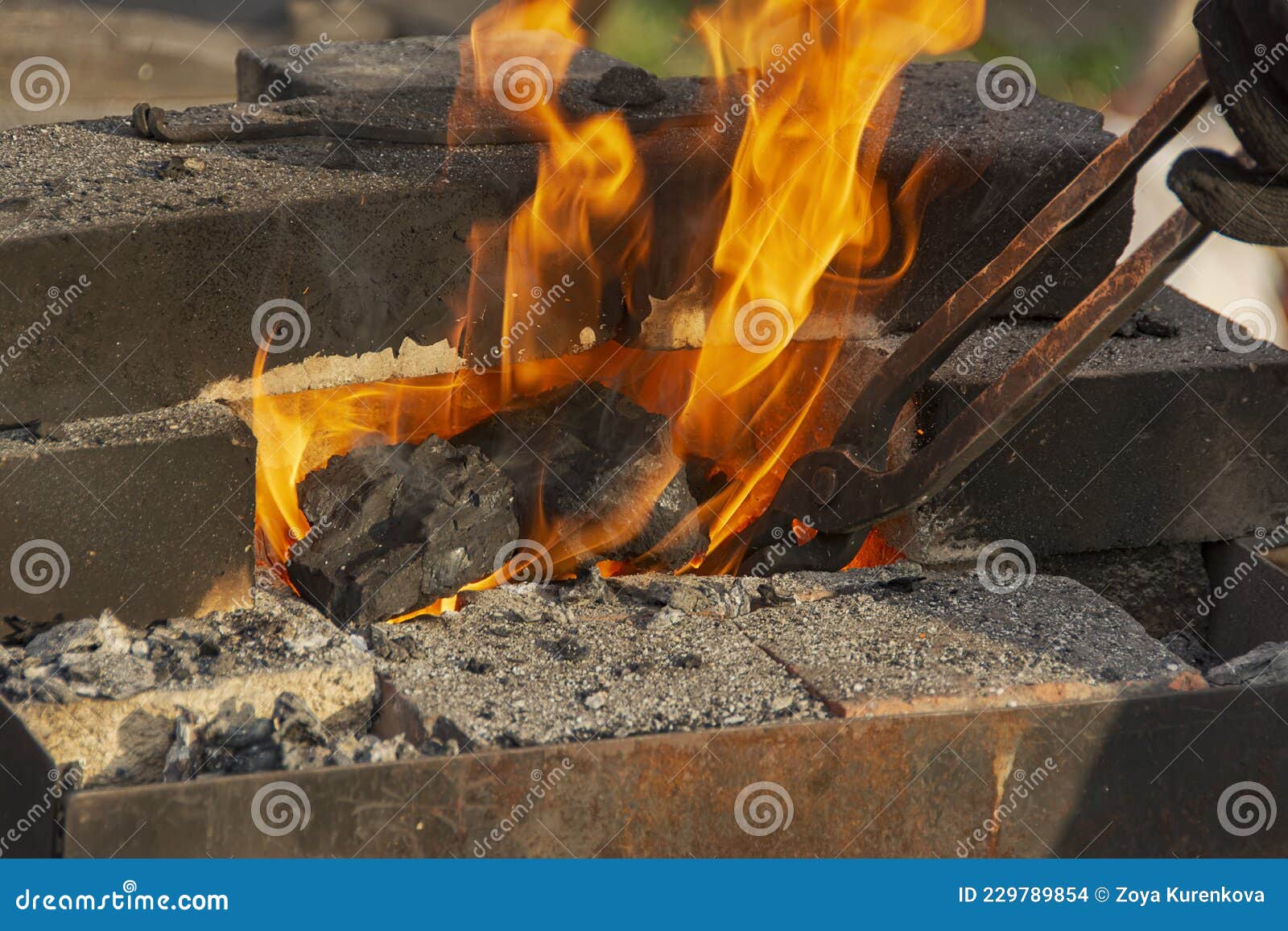 A Burning Fire in a for Iron Products Stock Photo Image