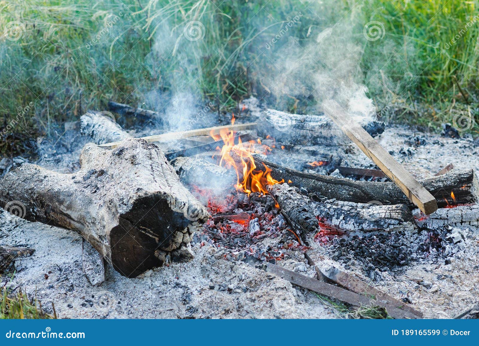 Burning Fire with Smoke on Nature Background Stock Image - Image of ...
