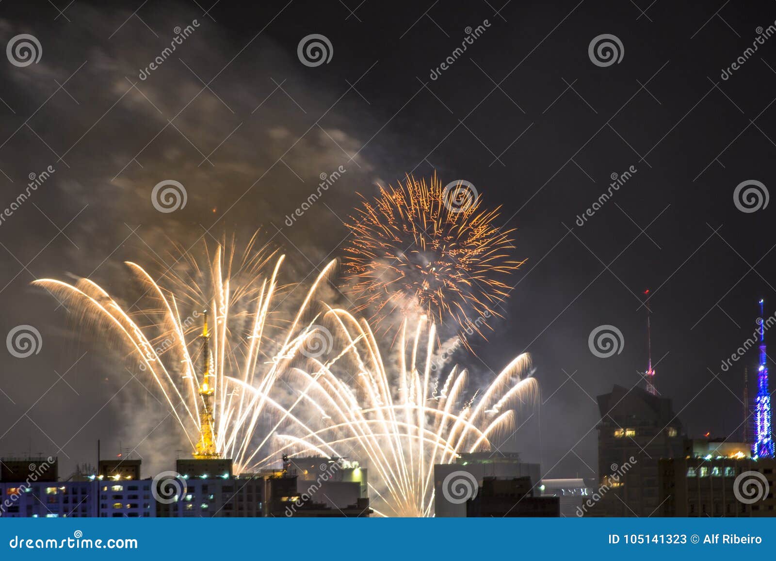 Burning of Fireworks during the Reveillon in Brazil Editorial Stock