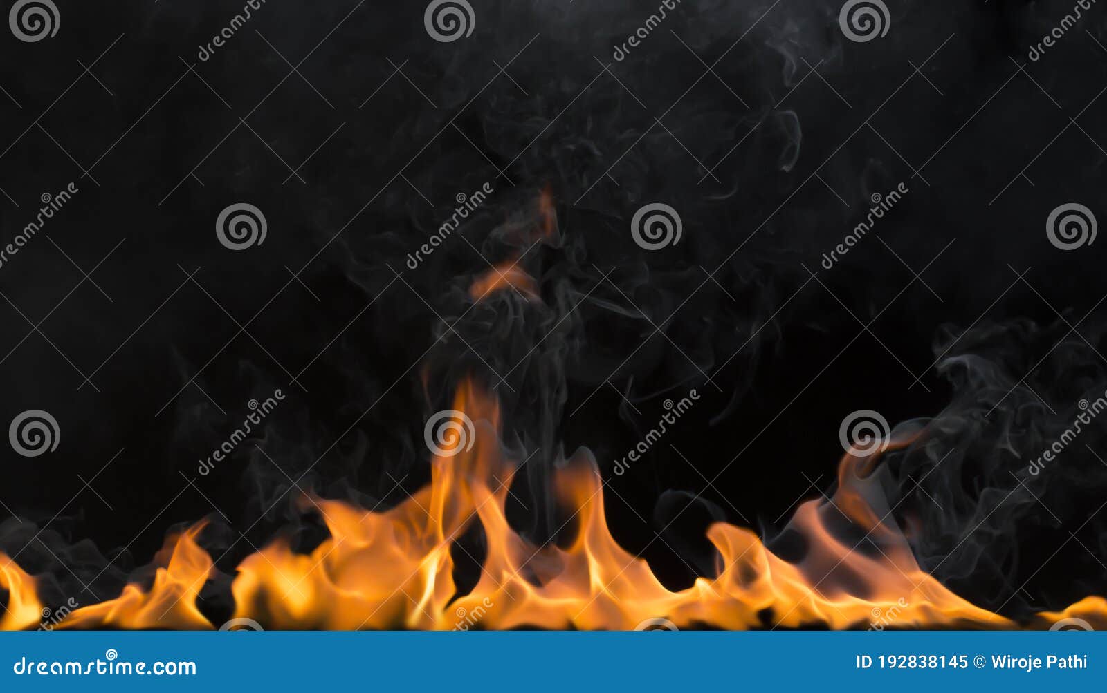 Burning Flame with Smoke and Burning Heat on a Black Background Stock