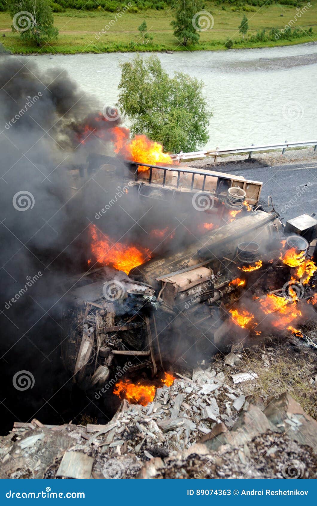 Burning Gas Tank Car Road Accident Stock Image Image of power, lane