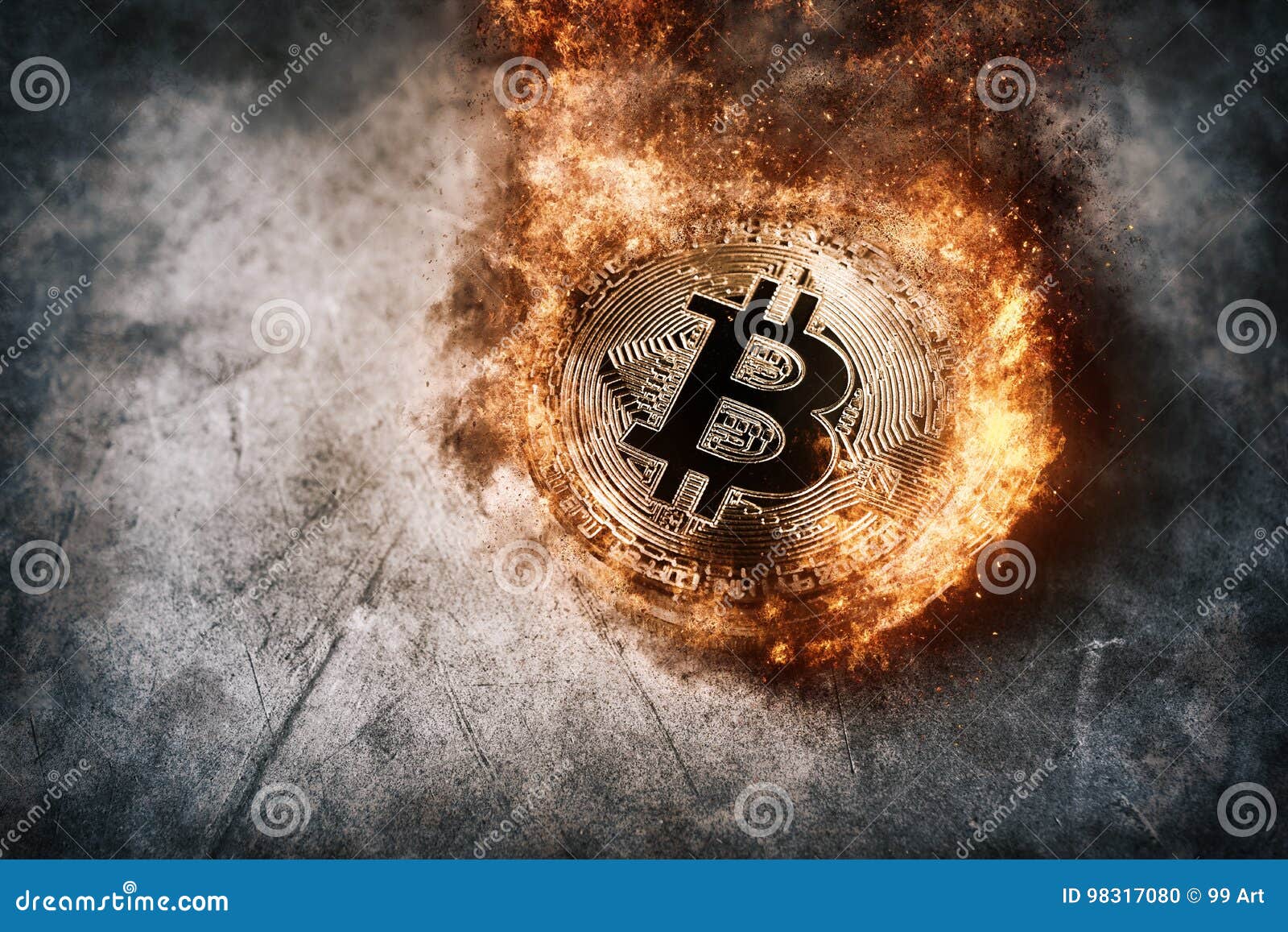 burning golden bitcoin coin crypto currency background concept.