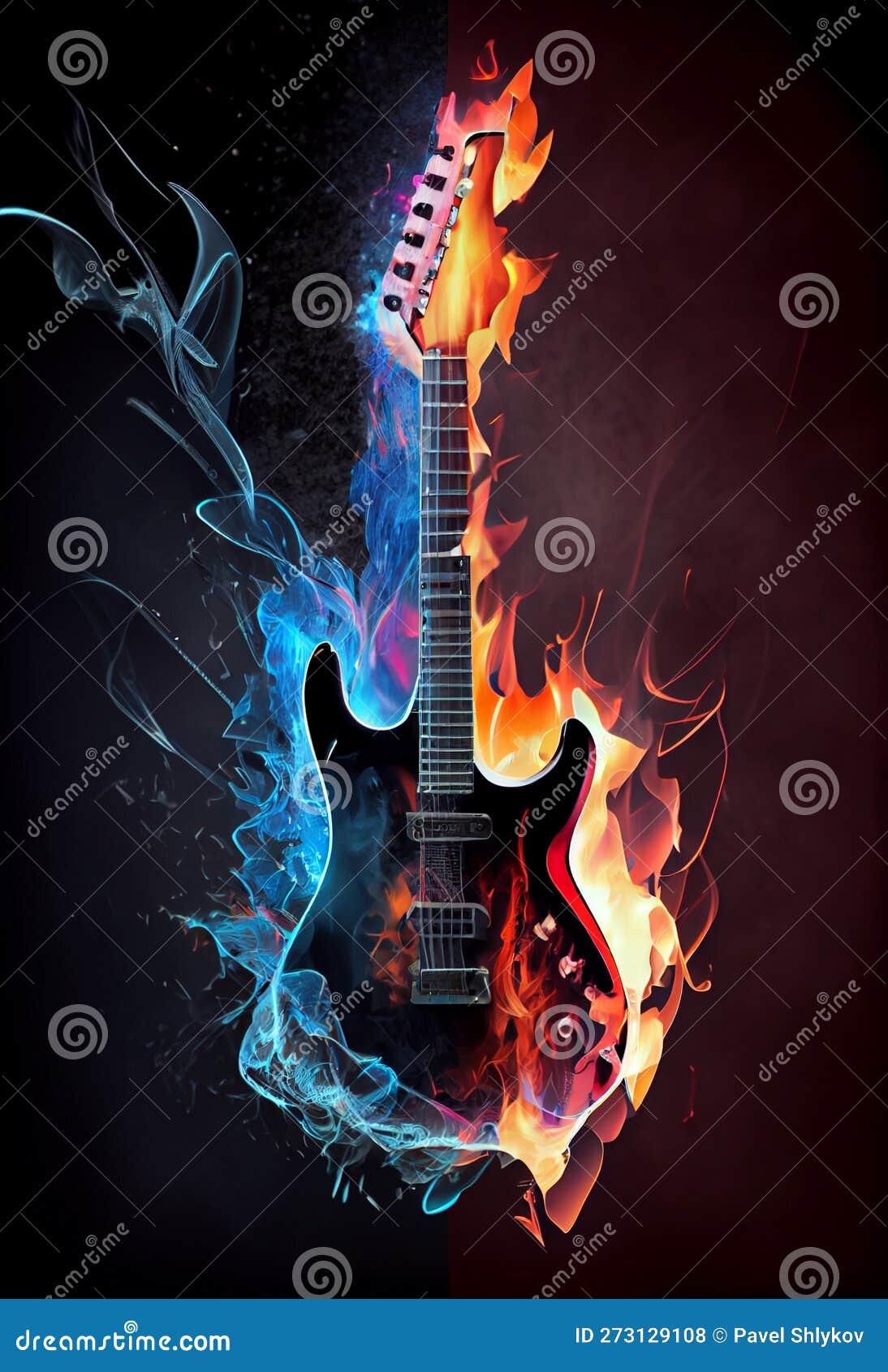 Burning Guitar in the Water Reflection Stock Photo Image of melody
