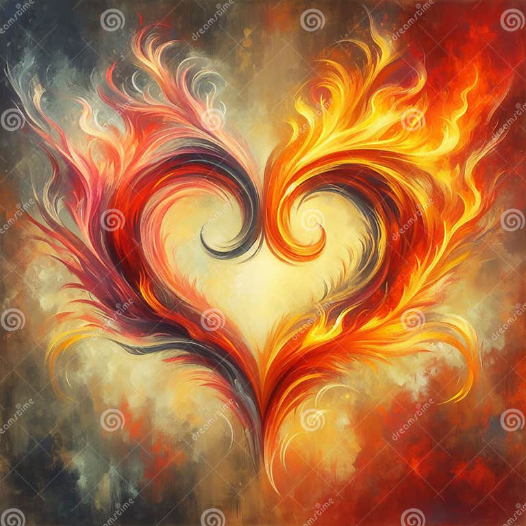 Burning Heart. Twin Flame Logo. Esoteric Concept of Spiritual Love ...