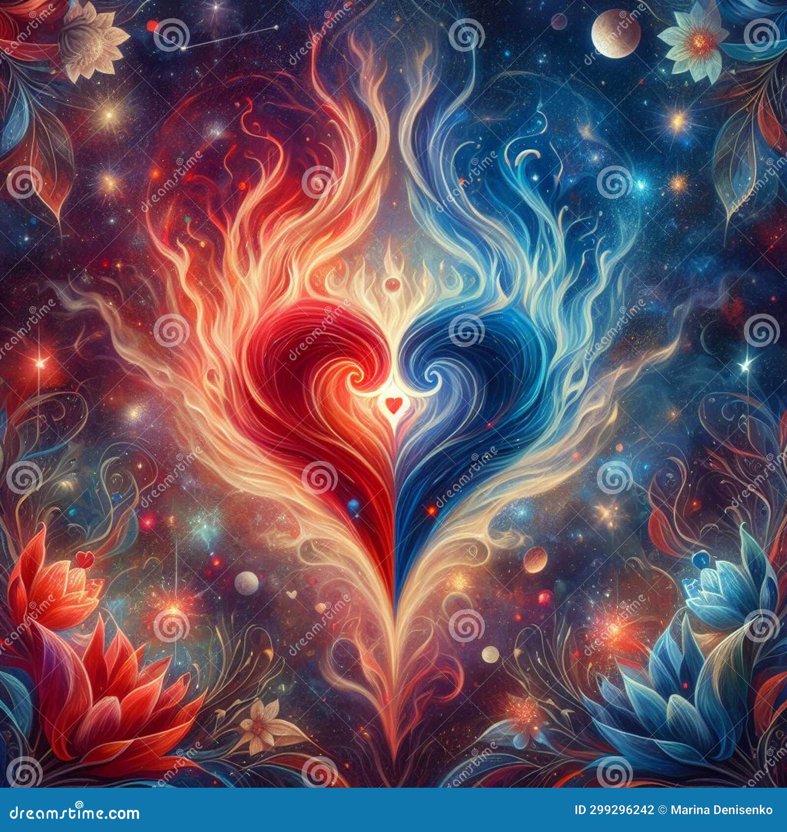 Burning Heart. Twin Flame Logo. Esoteric Concept of Spiritual Love ...