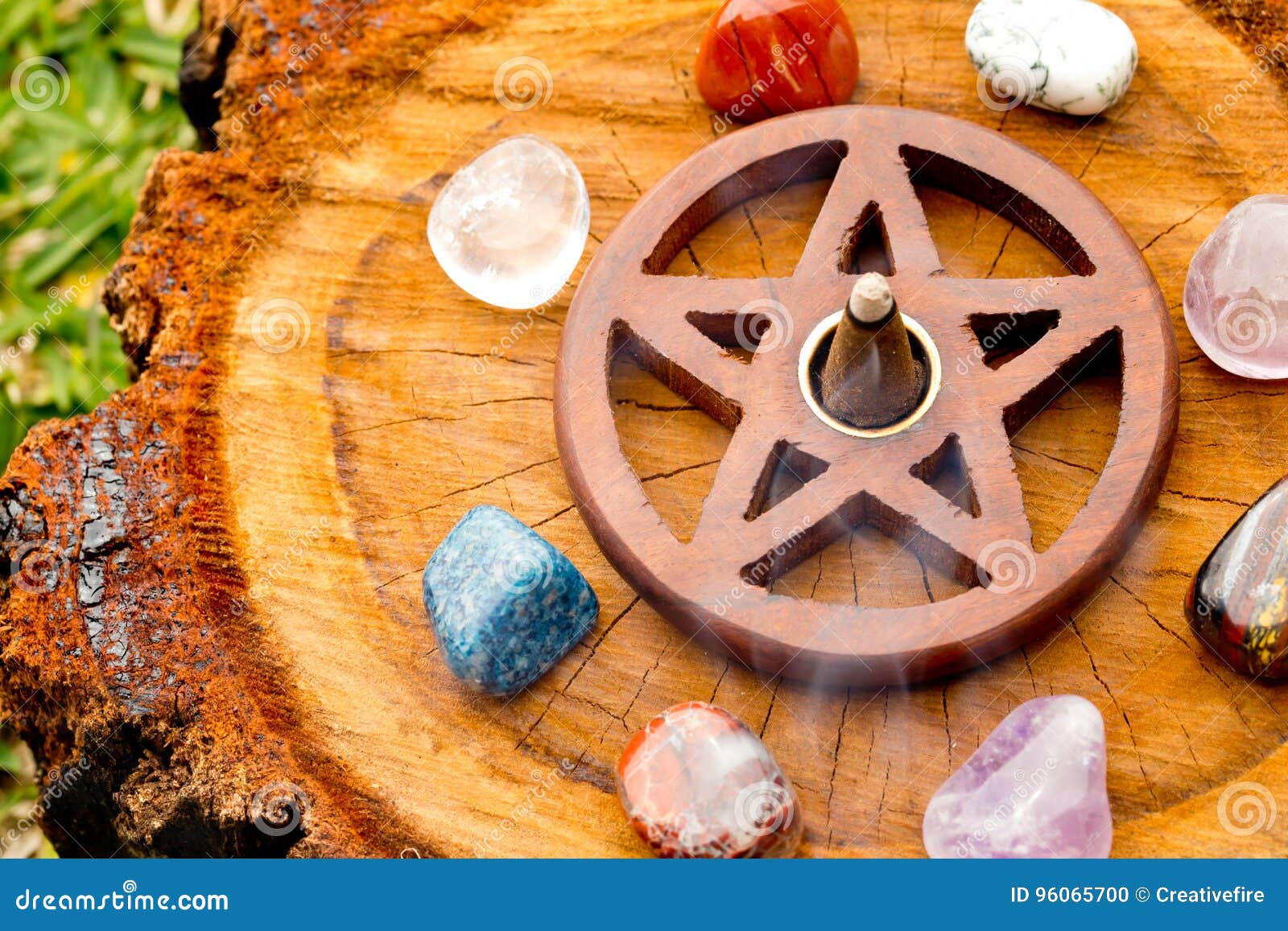 Burning Incense Cone In Wooden Pentacle Incense Holder On Natur Stock Photo Image Of Ceremony Backgrounds 96065700