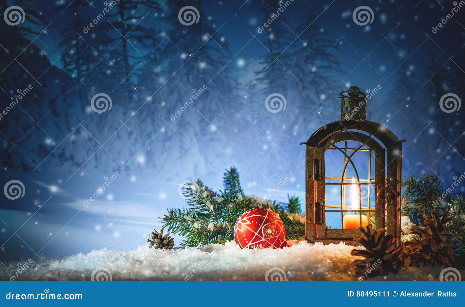 Burning Lantern in the Snow Stock Image - Image of advent, merry: 80495111