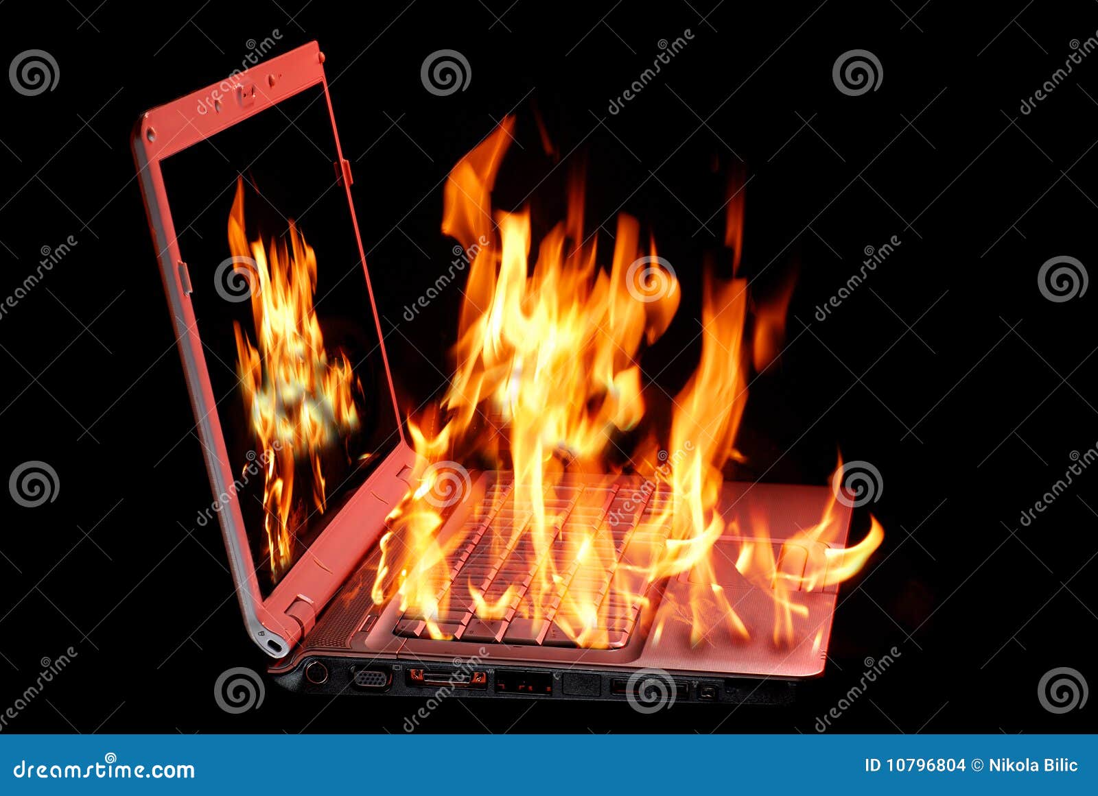 Burning Laptop stock photo. Image of fire, flame, burning 10796804