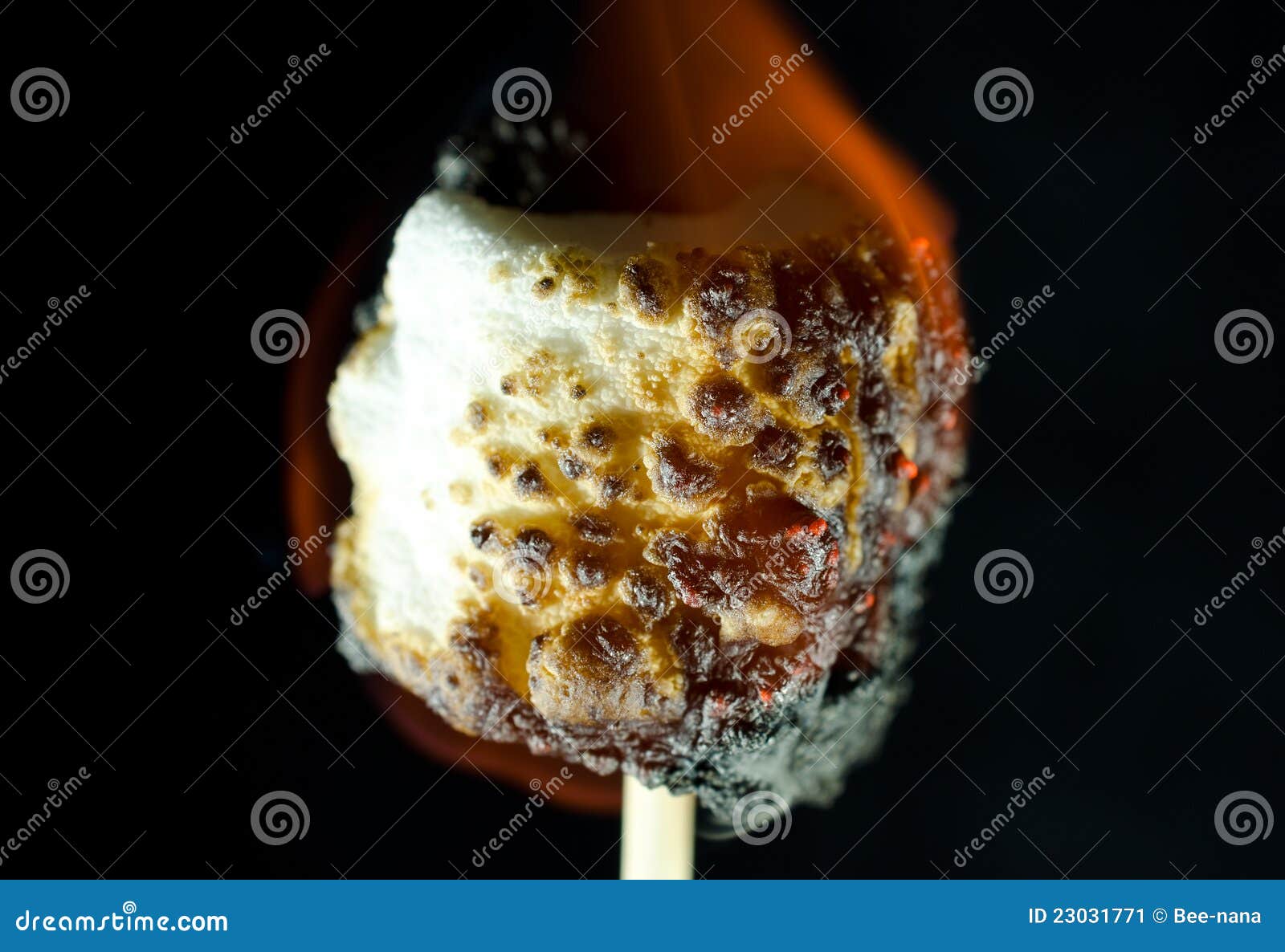 Burning Marshmallow on a Black Background. Stock Image - Image of melt